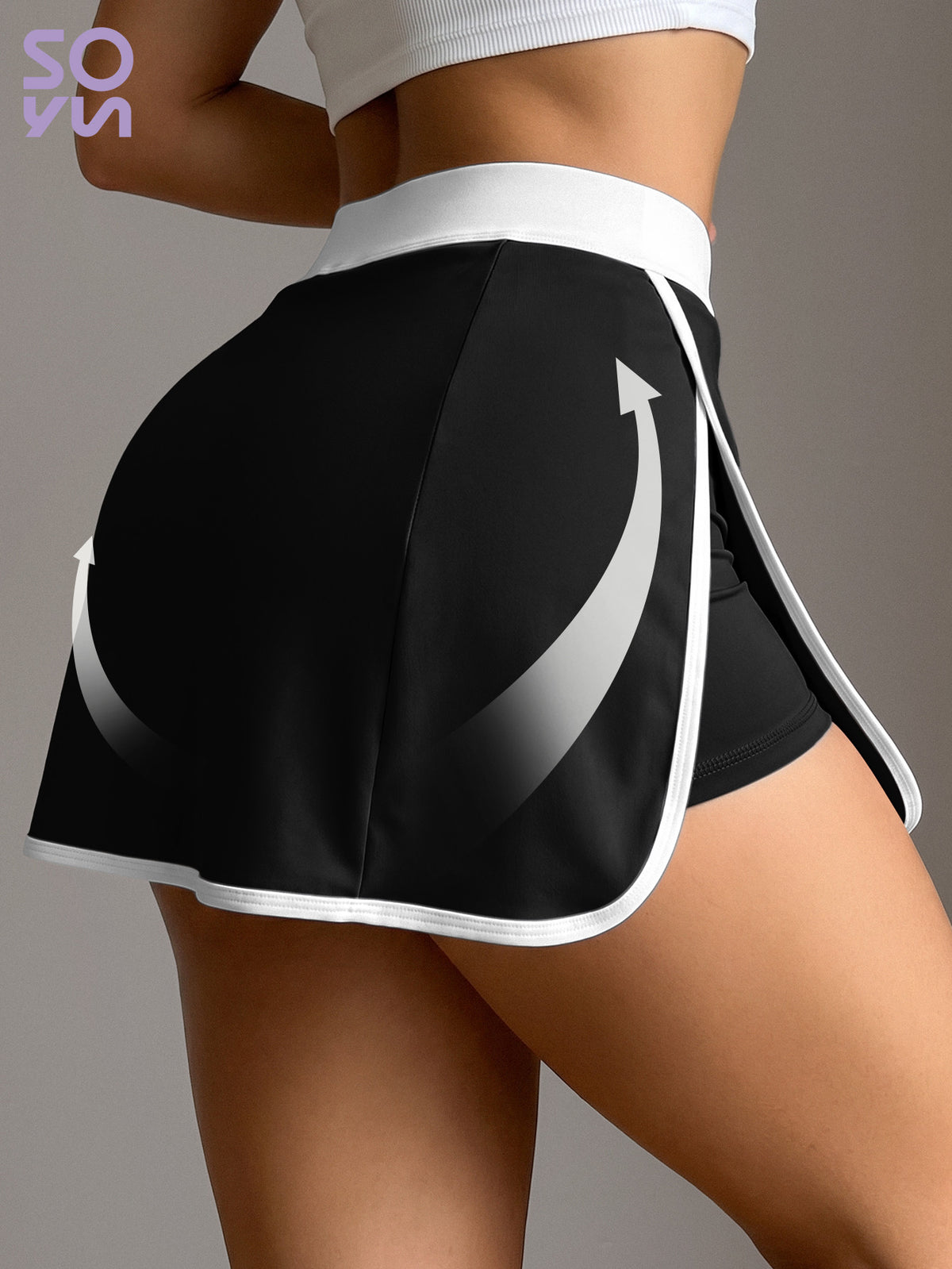 High Waist Contrast Lined Tennis Skirt - Black