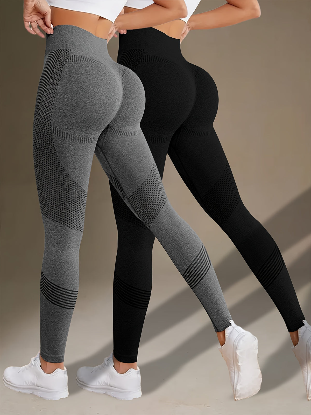 2 Pack Seamless Sculpt Leggings - Black+Dark Grey