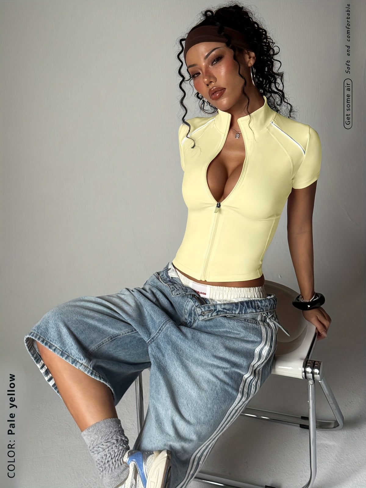 Short Sleeve Zip Top - Yellow