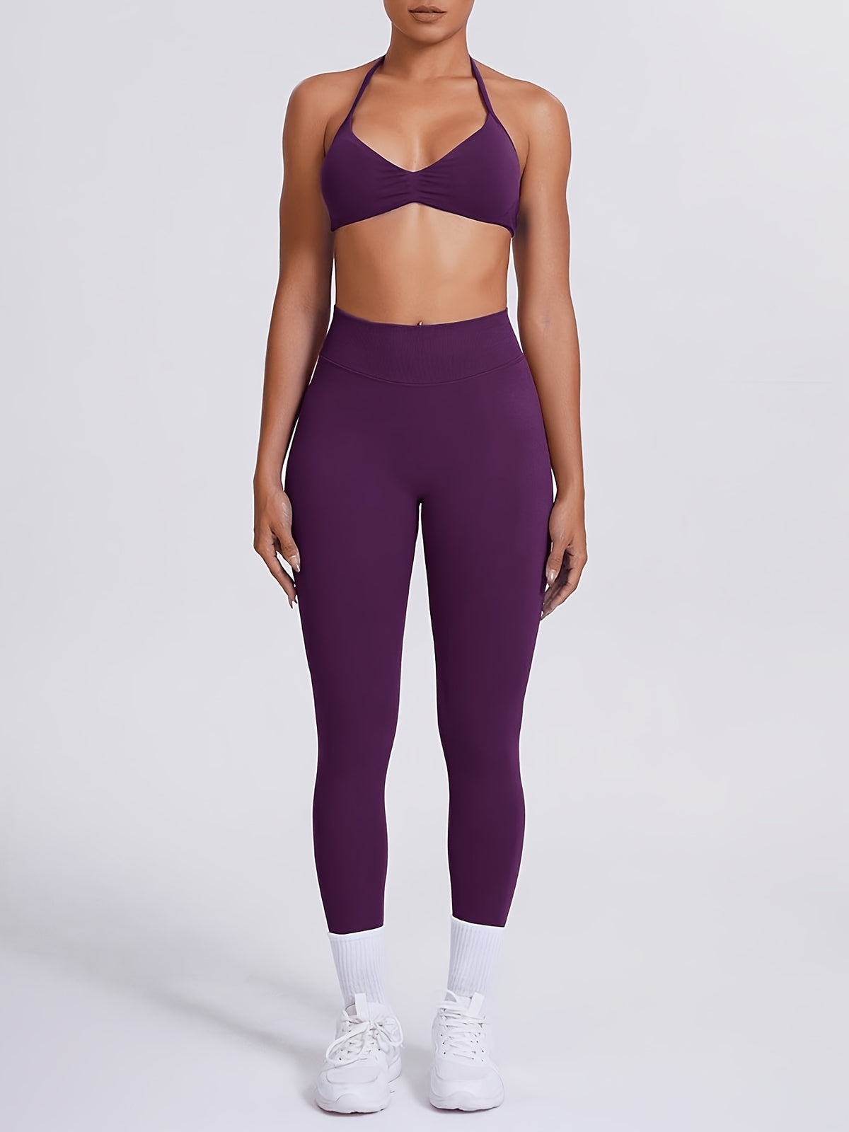 Strappy Bra & Lifted Hip Leggings Set - Deep Purple