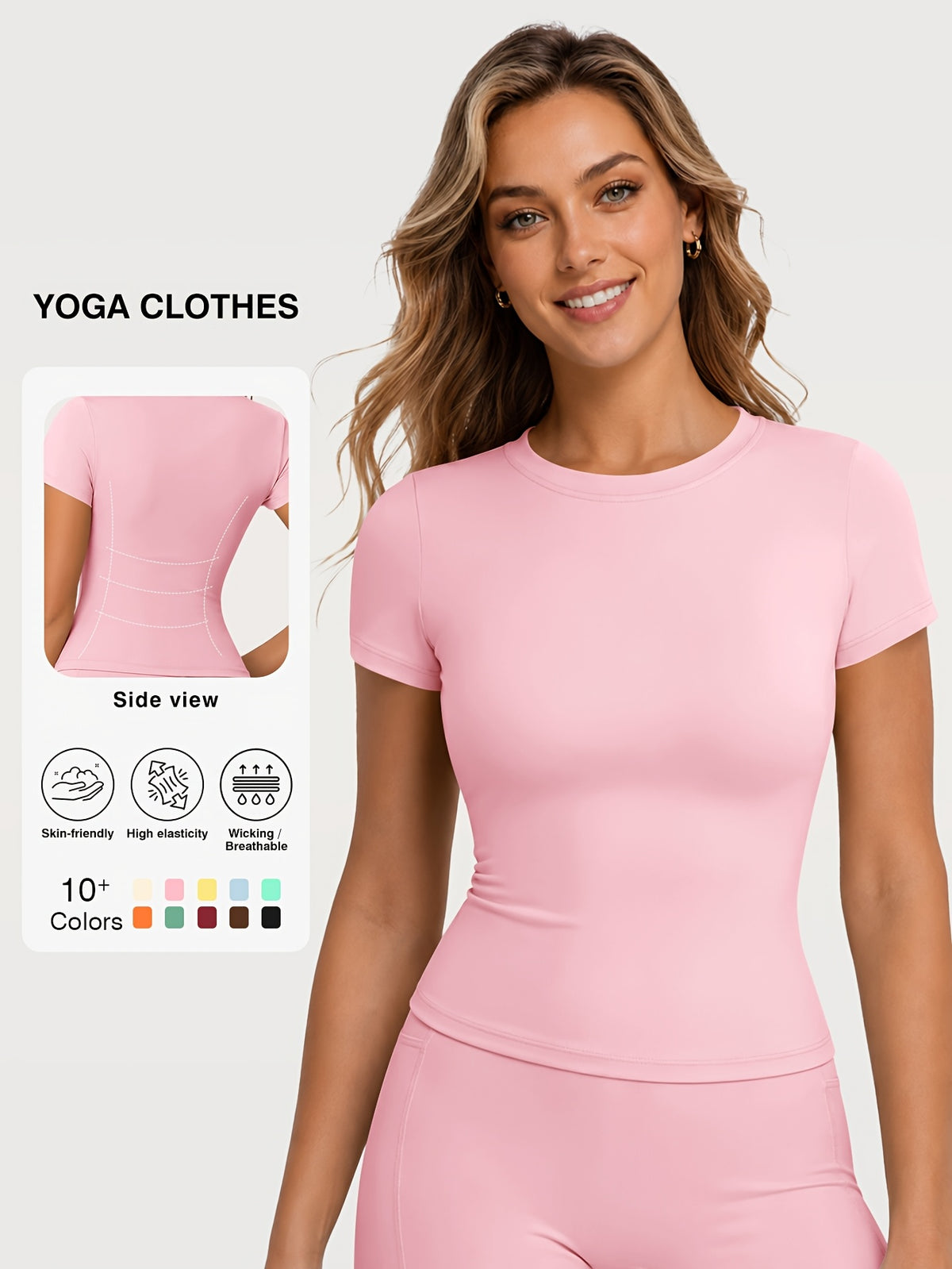 Quick Dry Crew Neck Yoga Tee - Pink