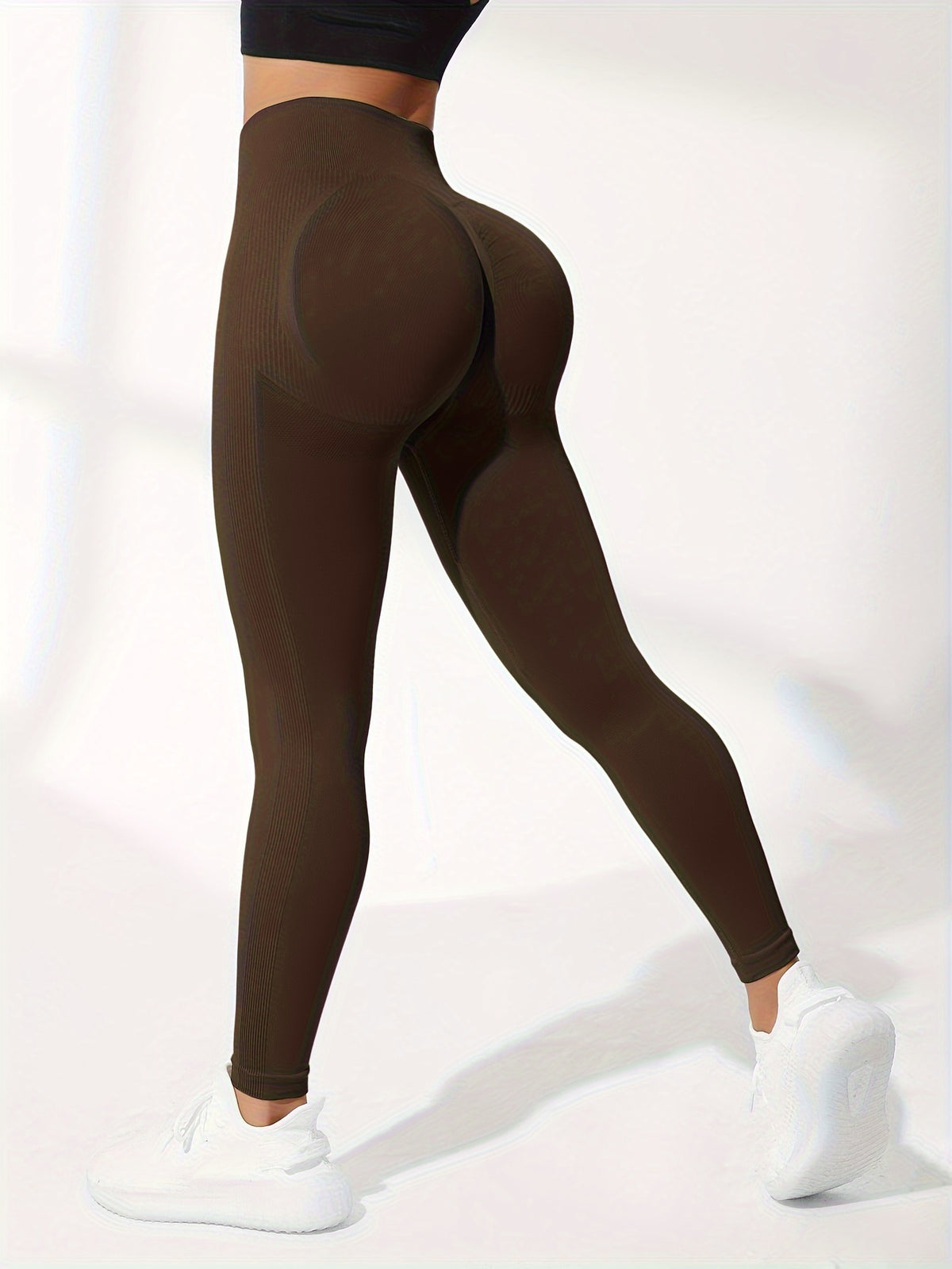 Tummy Control Wide Waistband Leggings - Dark Brown