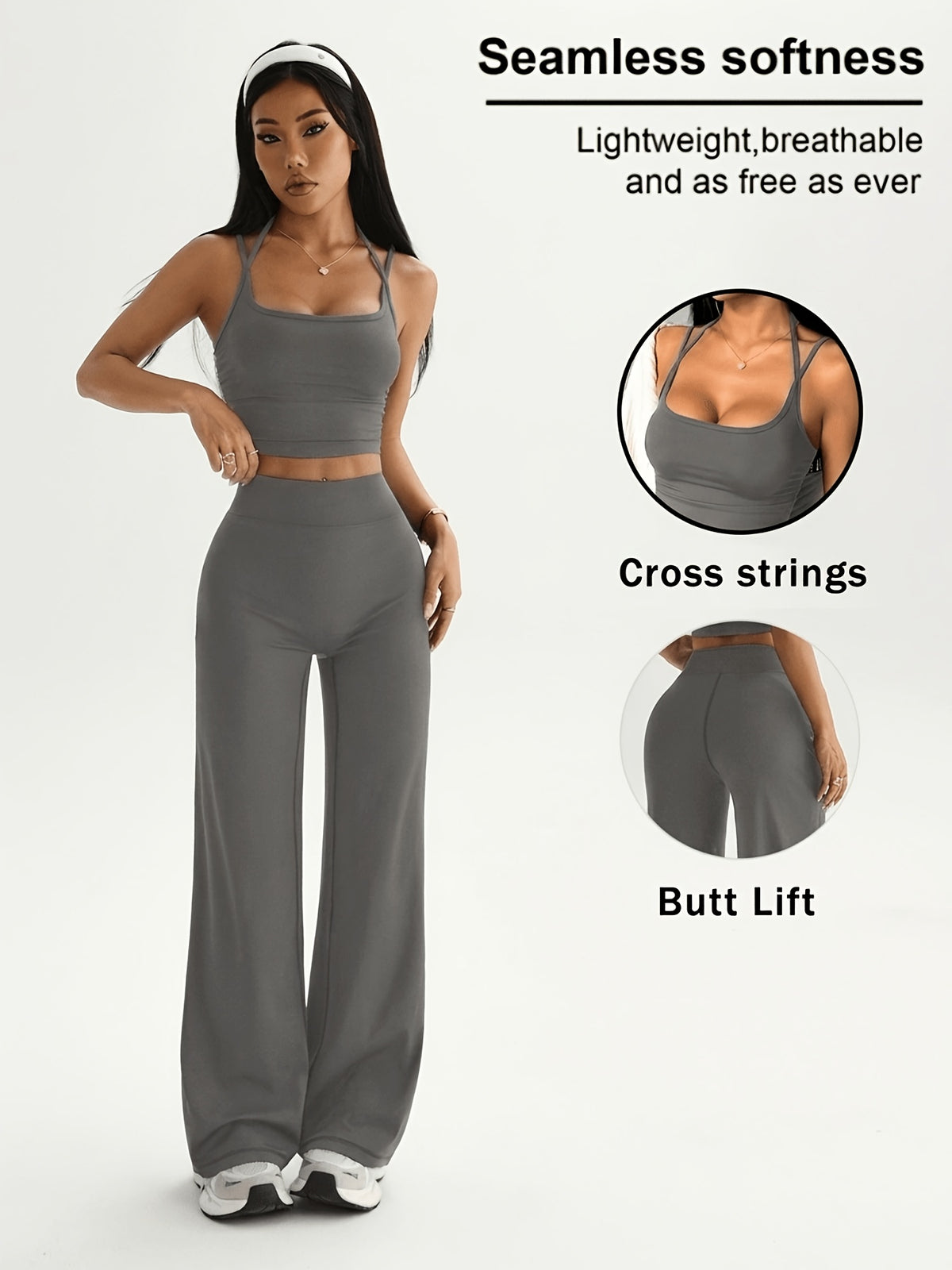 Camisole & Wide Leg Pants Set - Dark Grey