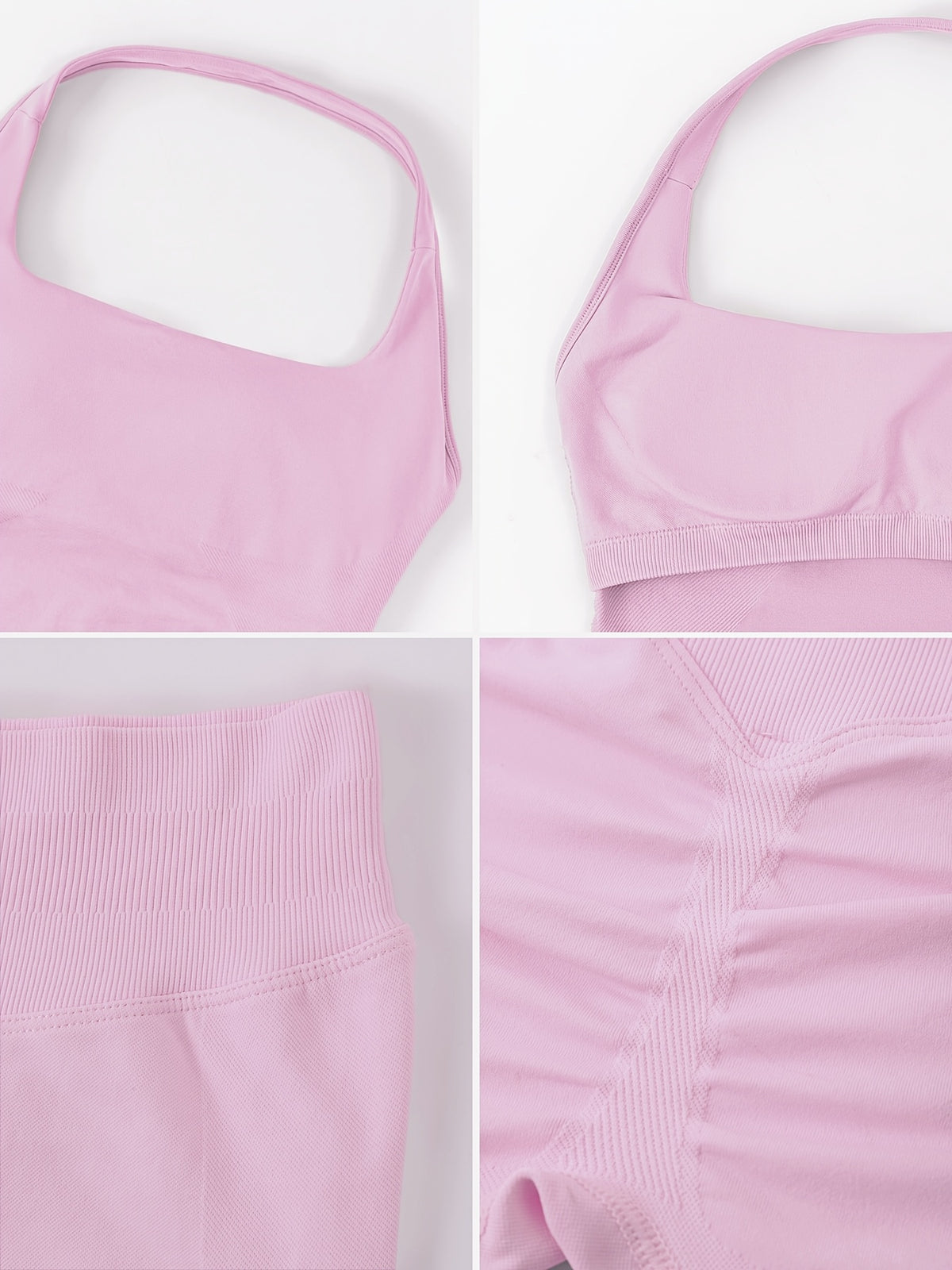 Square Neck Halter Tank & Leggings Set - Pink