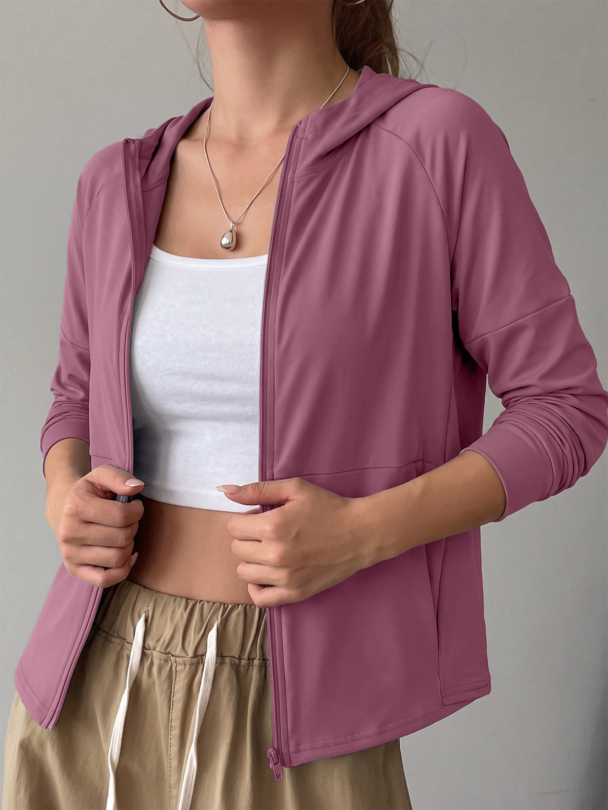 Longline Hooded Thumb Loop Jacket - Fuchsia