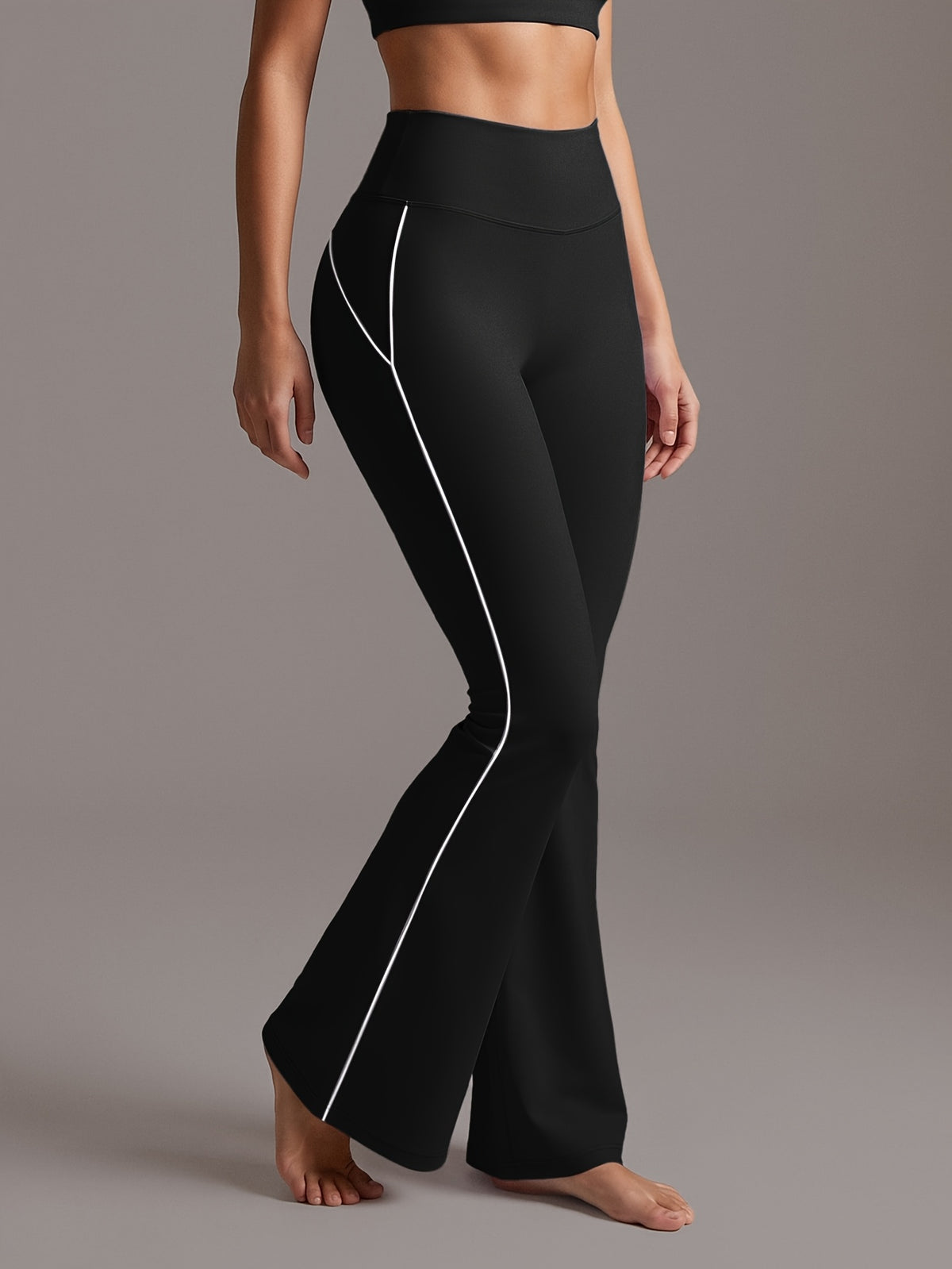 Contrast Line High Waist Flare Pants - As Shown