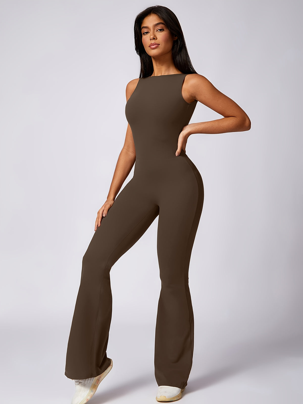 Sleeveless Yoga Bodysuit - Coffee