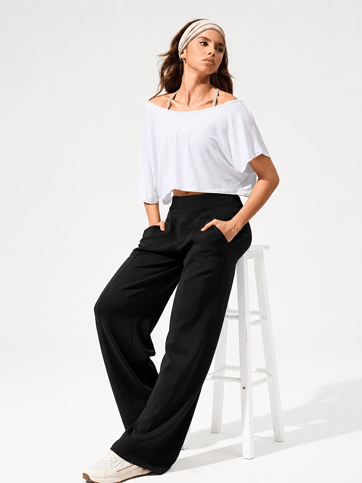 Flowy Wide Leg Pocket Work Pants - Black