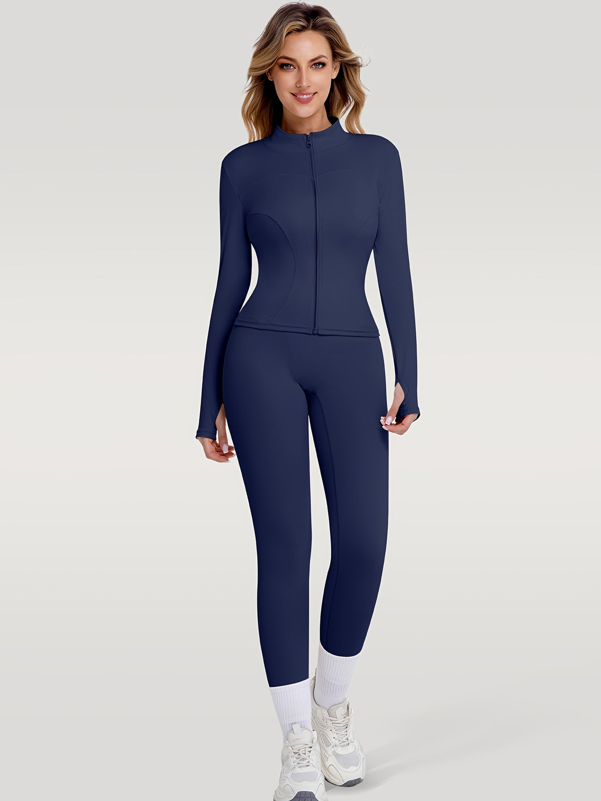 Figure Hugging Jacket & Pants Set - Blue