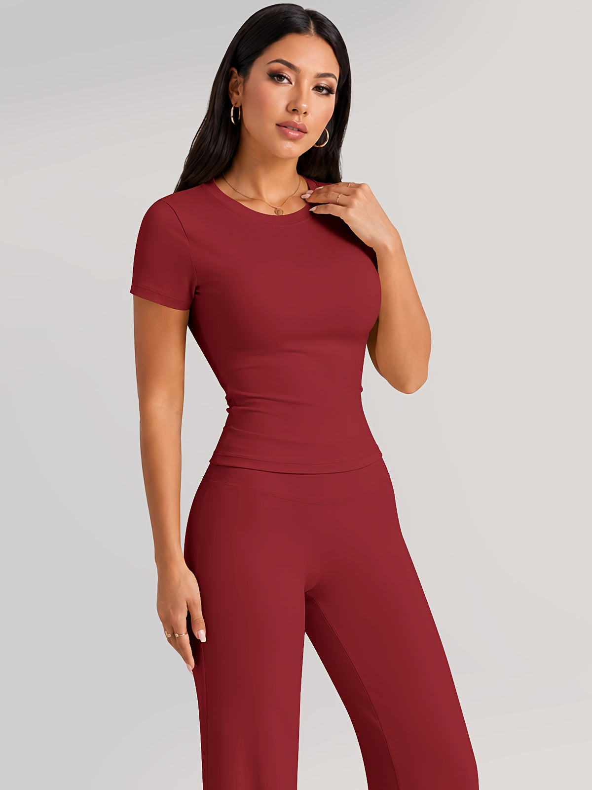 Quick Dry Tee & Straight Leg Pants Set - Red