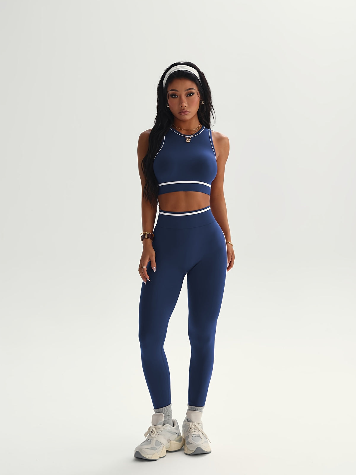 Contrast Trim Crop Top & Leggings Set