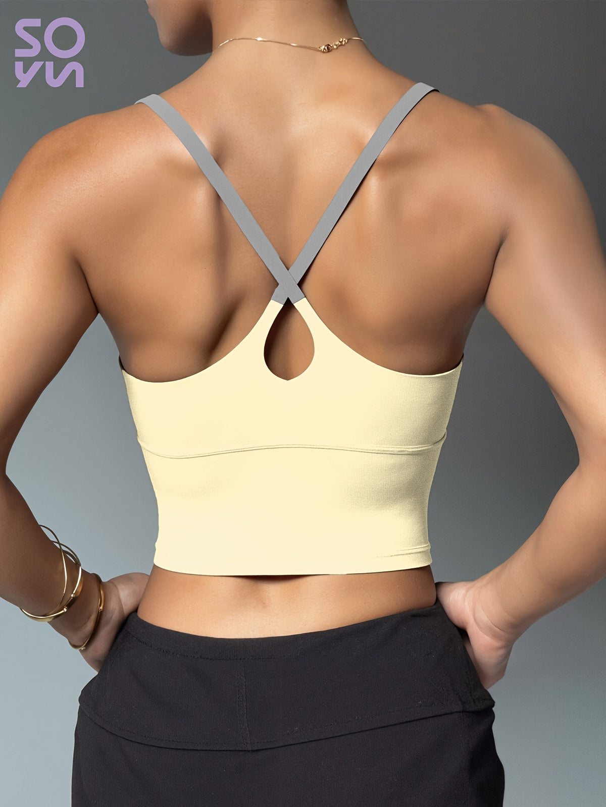 Color Block Padded Yoga Cami - Yellow