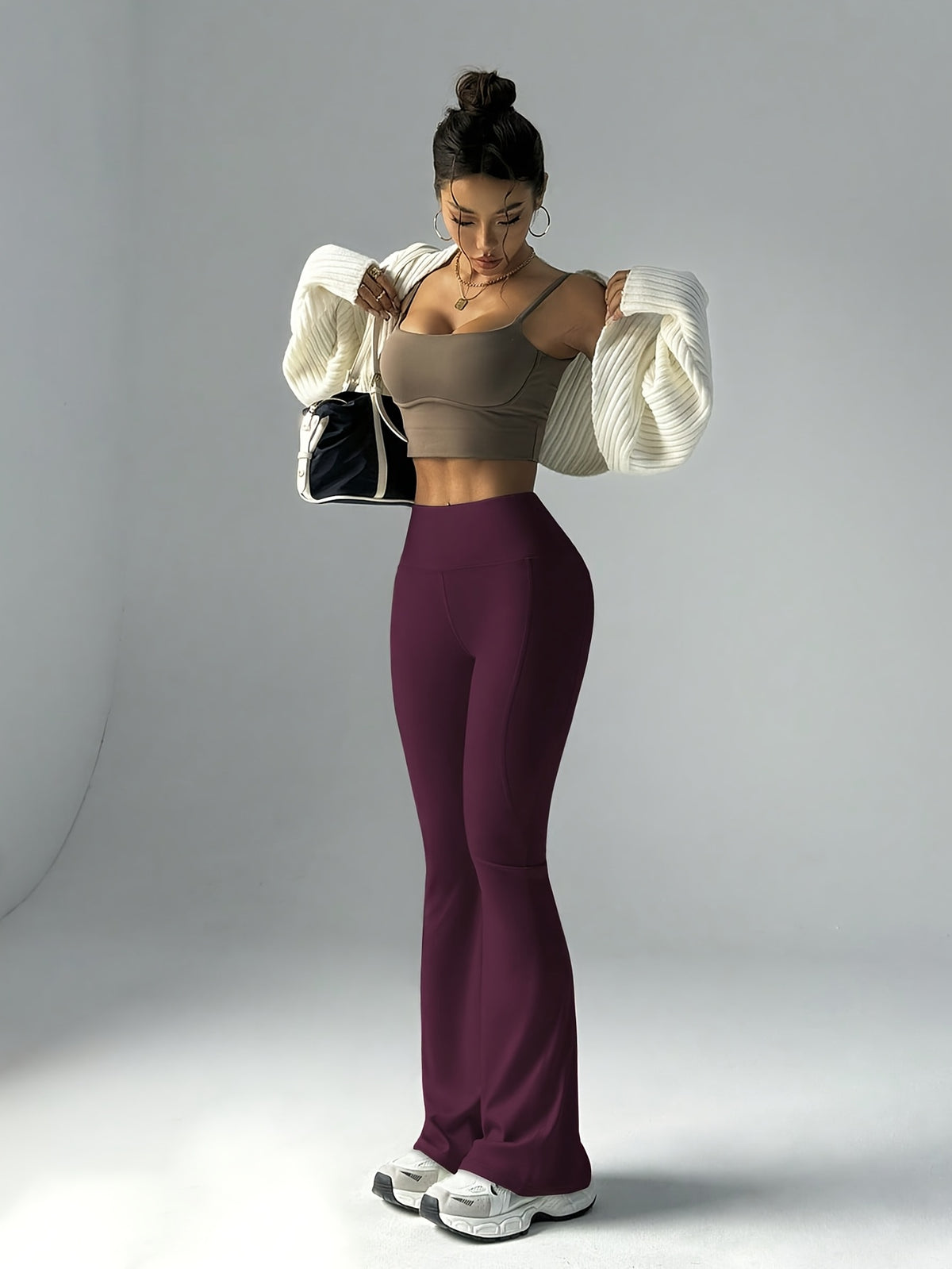 High Waist Flare Pants - Grape Purple