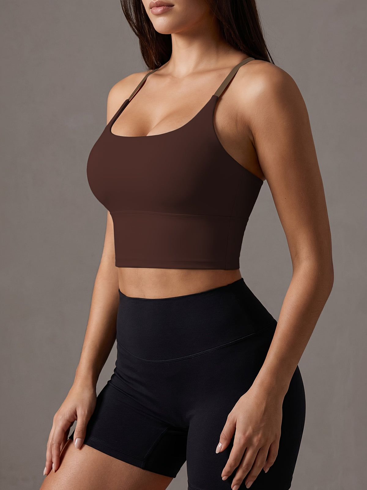 Color Block Padded Yoga Cami - Brown