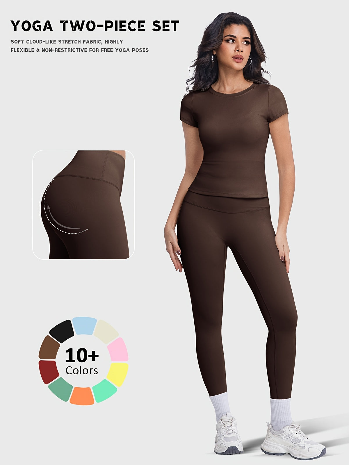 Crew Neck Tee & Leggings Set - Brown
