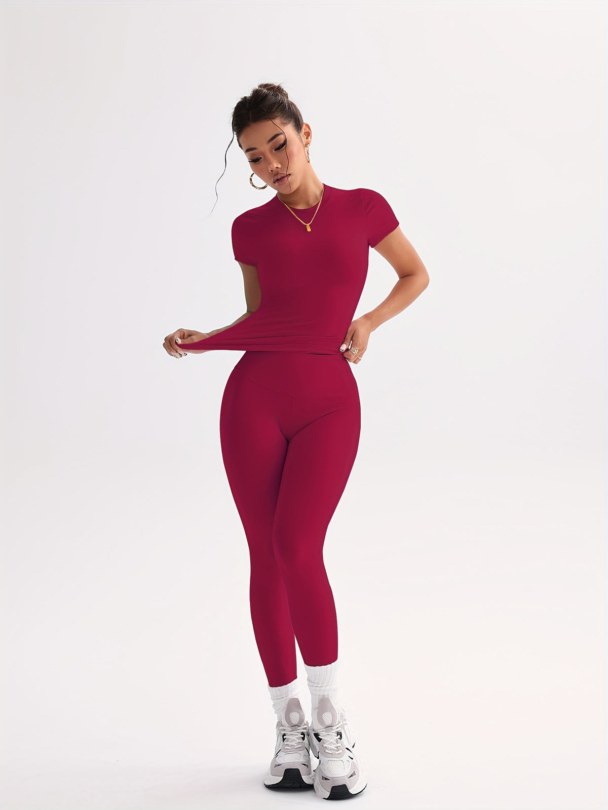 Cropped Tee & Leggings Set - Red
