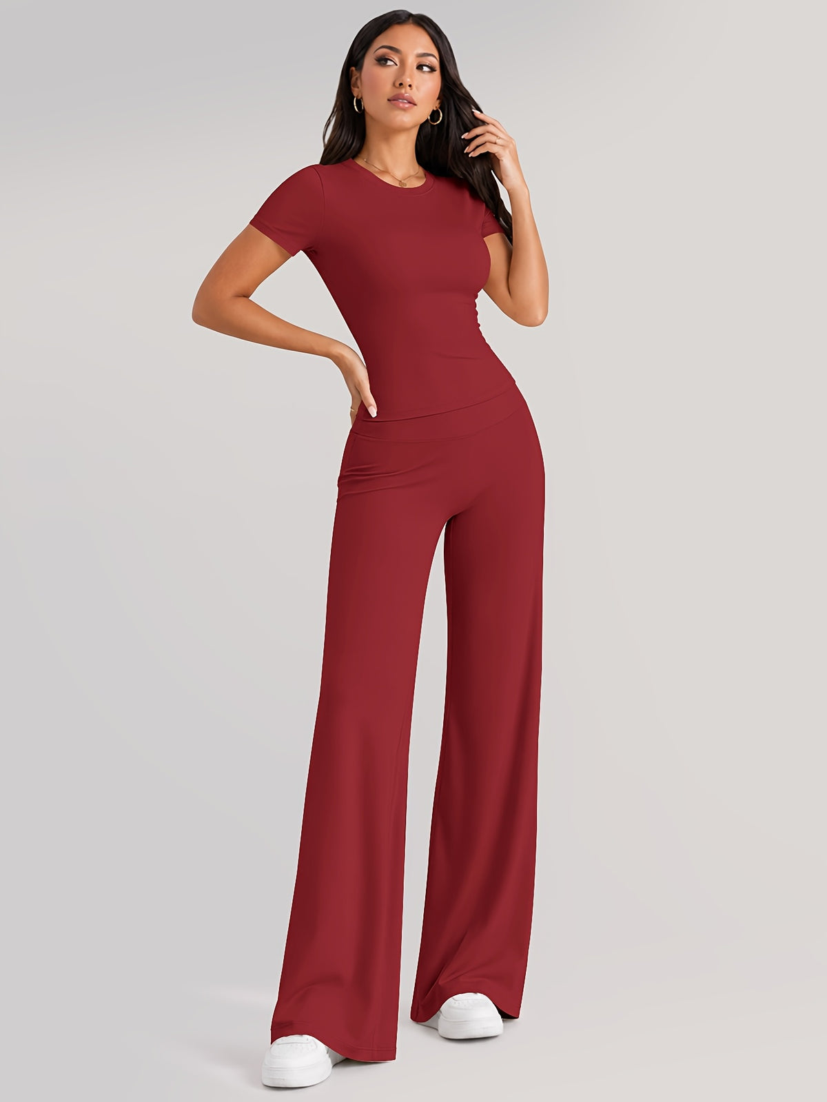 Quick Dry Tee & Straight Leg Pants Set - Red