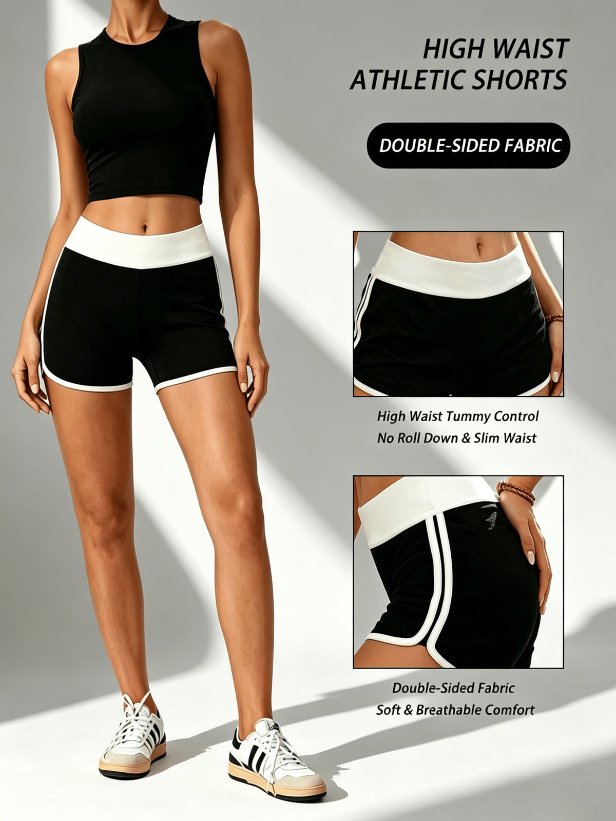 Contrast Binding High Waist Gym Shorts - As Shown
