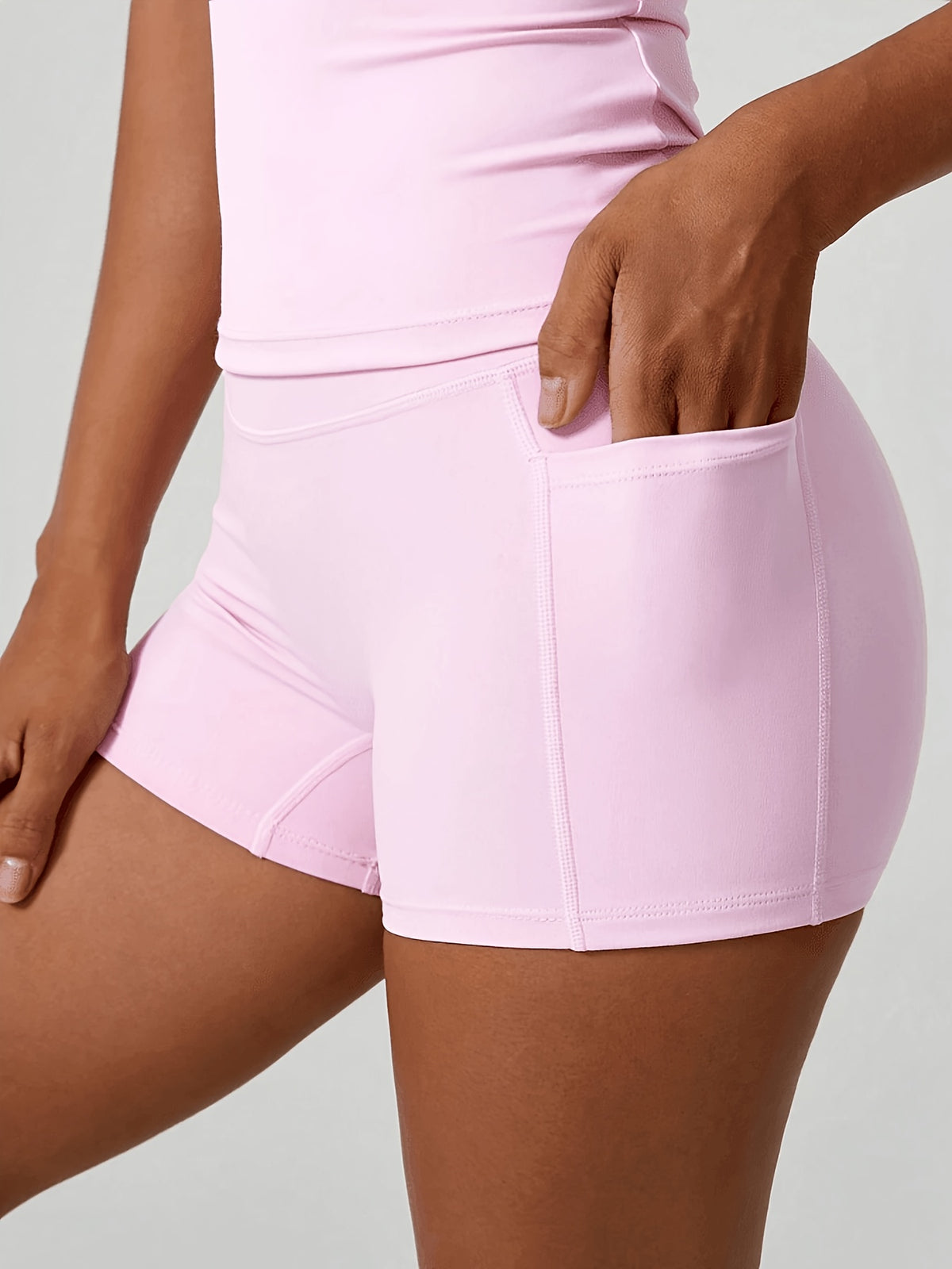 Fitted Tee & Hidden Pocket Shorts Set - Hot Pink