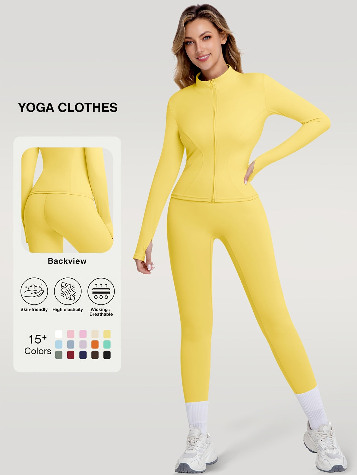 Figure Hugging Jacket & Pants Set - Yellow