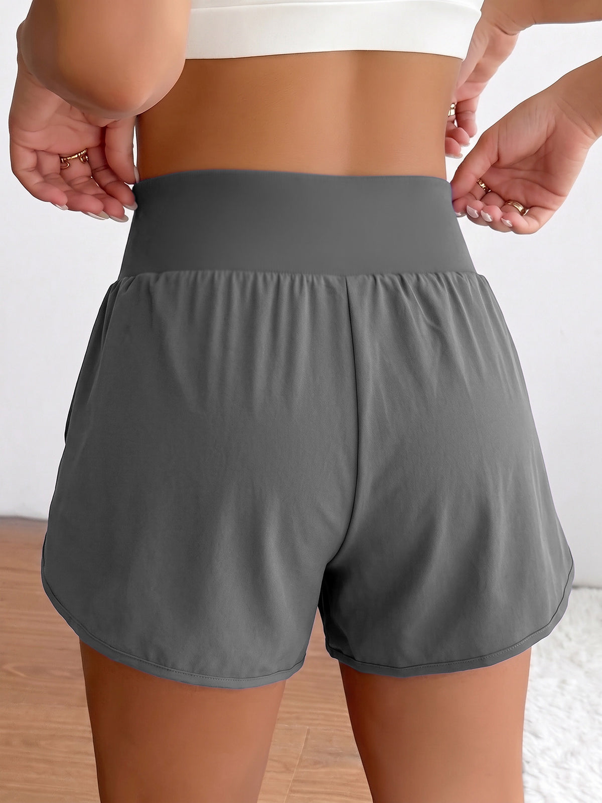Ruffle Hem 2-in-1 Running Shorts - Grey