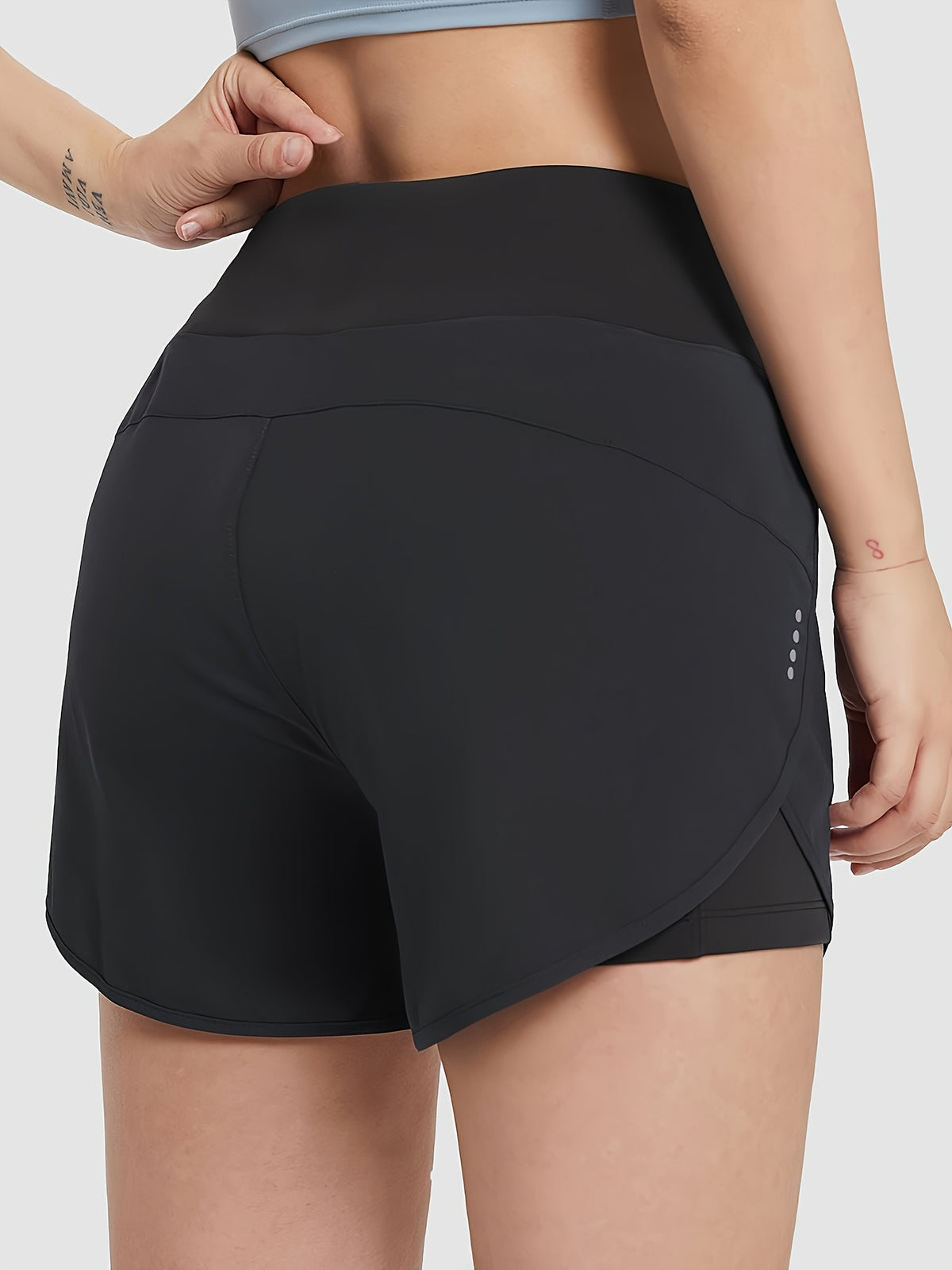3 Pack Arc Cutout Faux 2 in 1 Shorts - Grey, Navy & Black