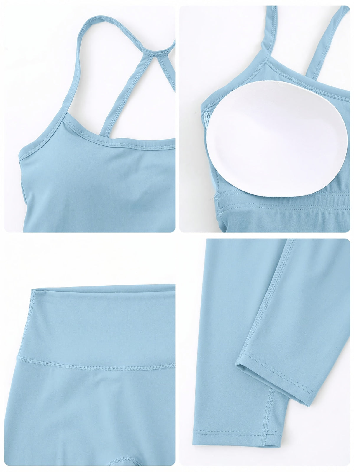 Backless Bra & Leggings Set - Sky Blue