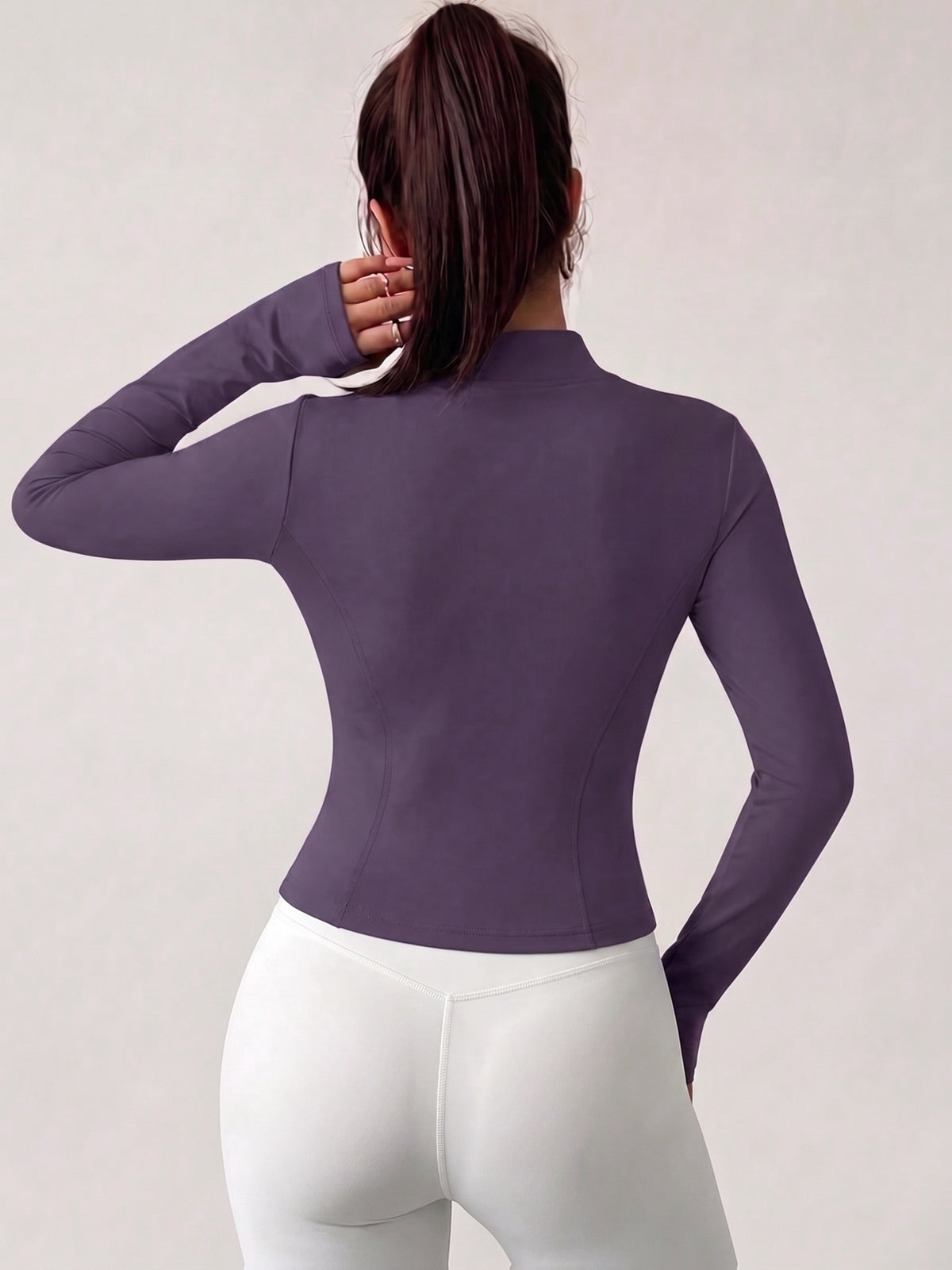 High Neck Thumbhole Zip Jacket - Deep Purple