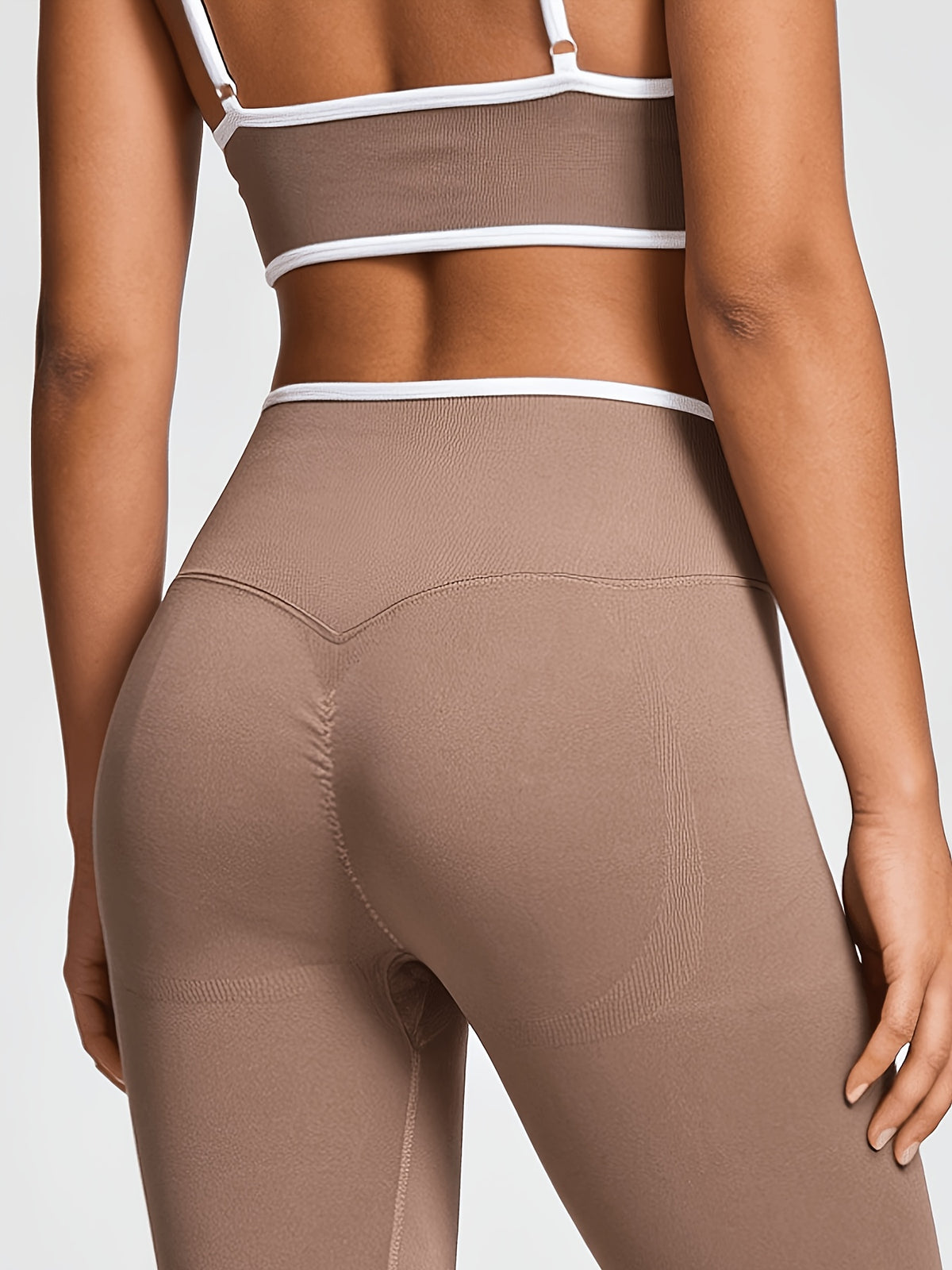 Seamless High Support Bra & Leggings Set - Coffee Brown