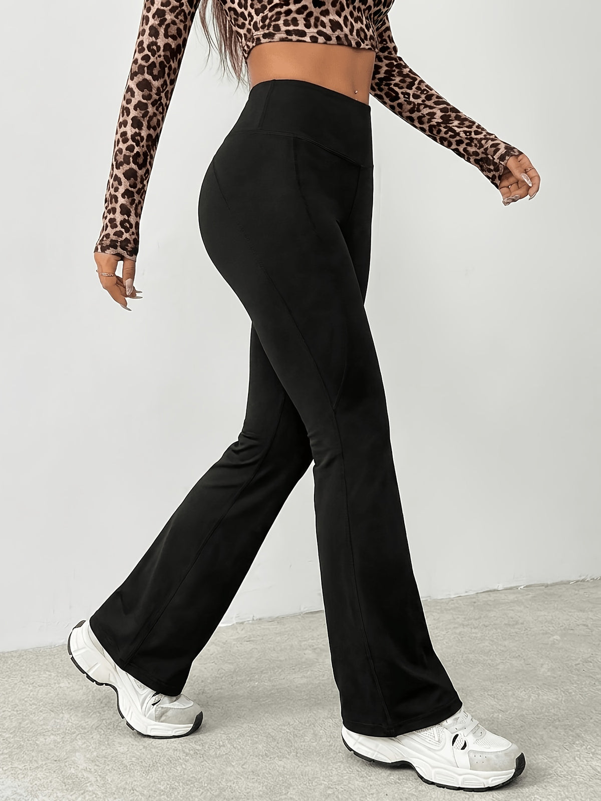 Fleece Lined Flare Pants - Black