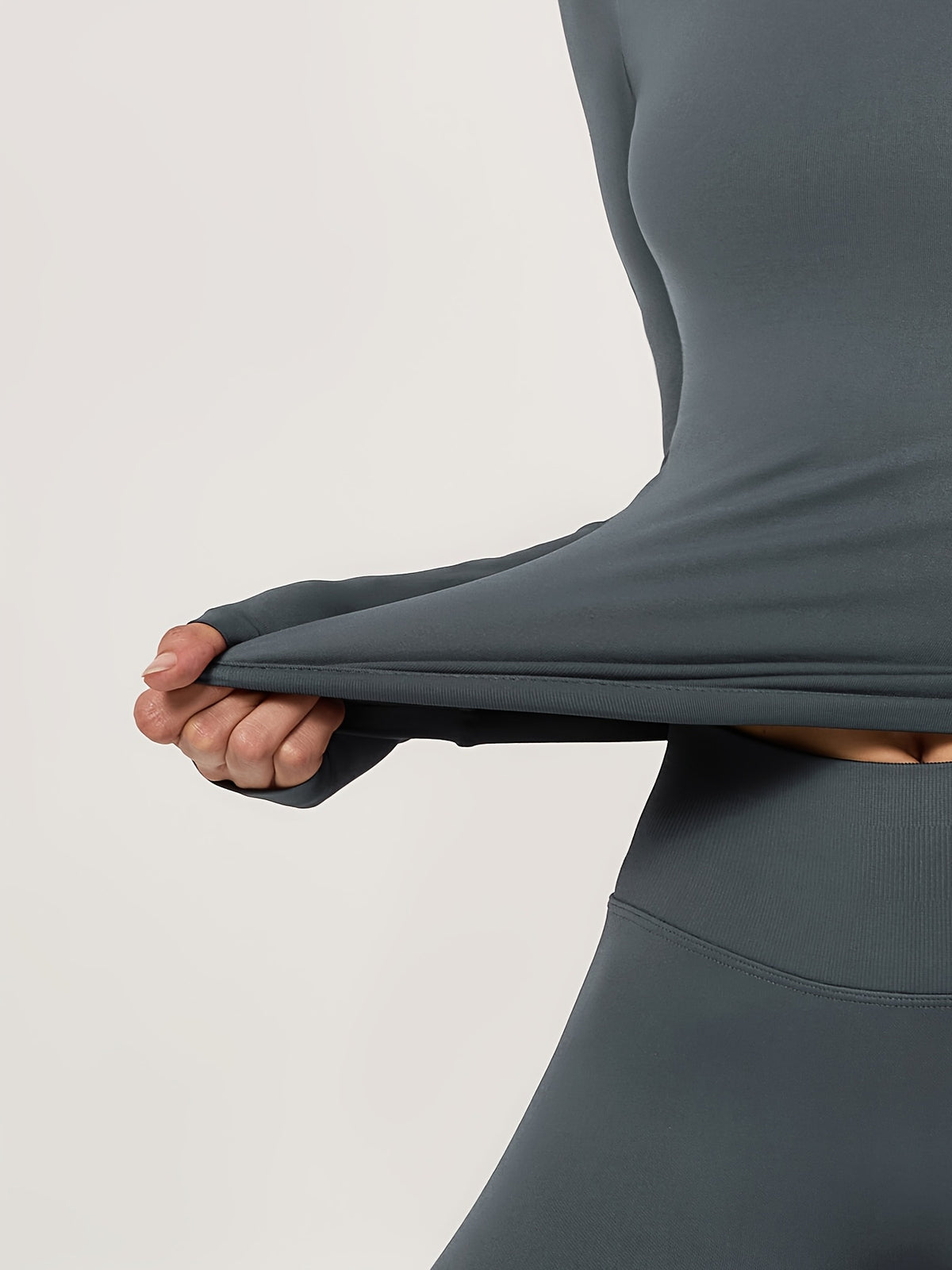 Long Sleeve Top & Seamless Leggings Set - Dark Grey