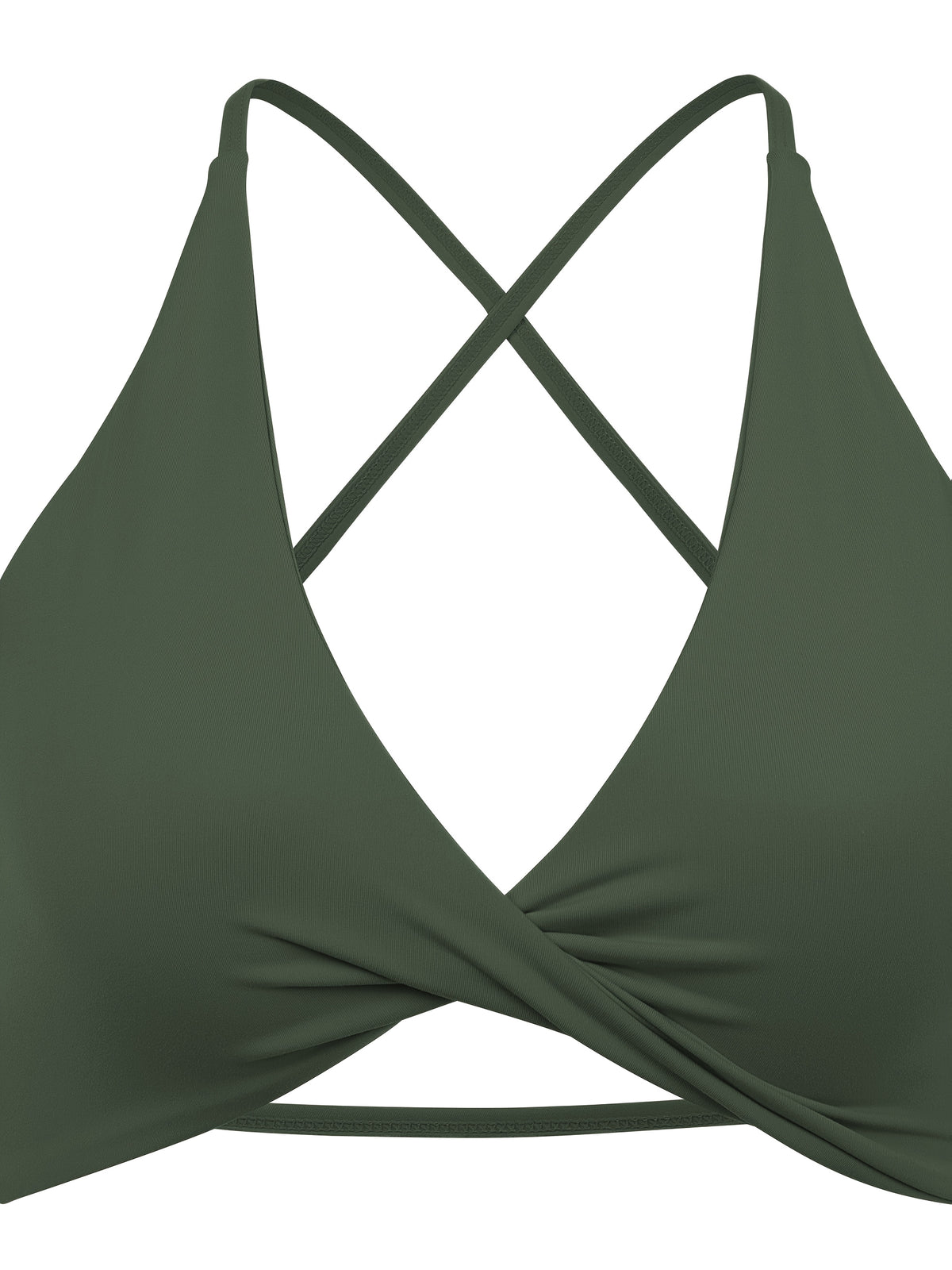 V-Neck Cross Strap Basic Sports Bra - Olive Green