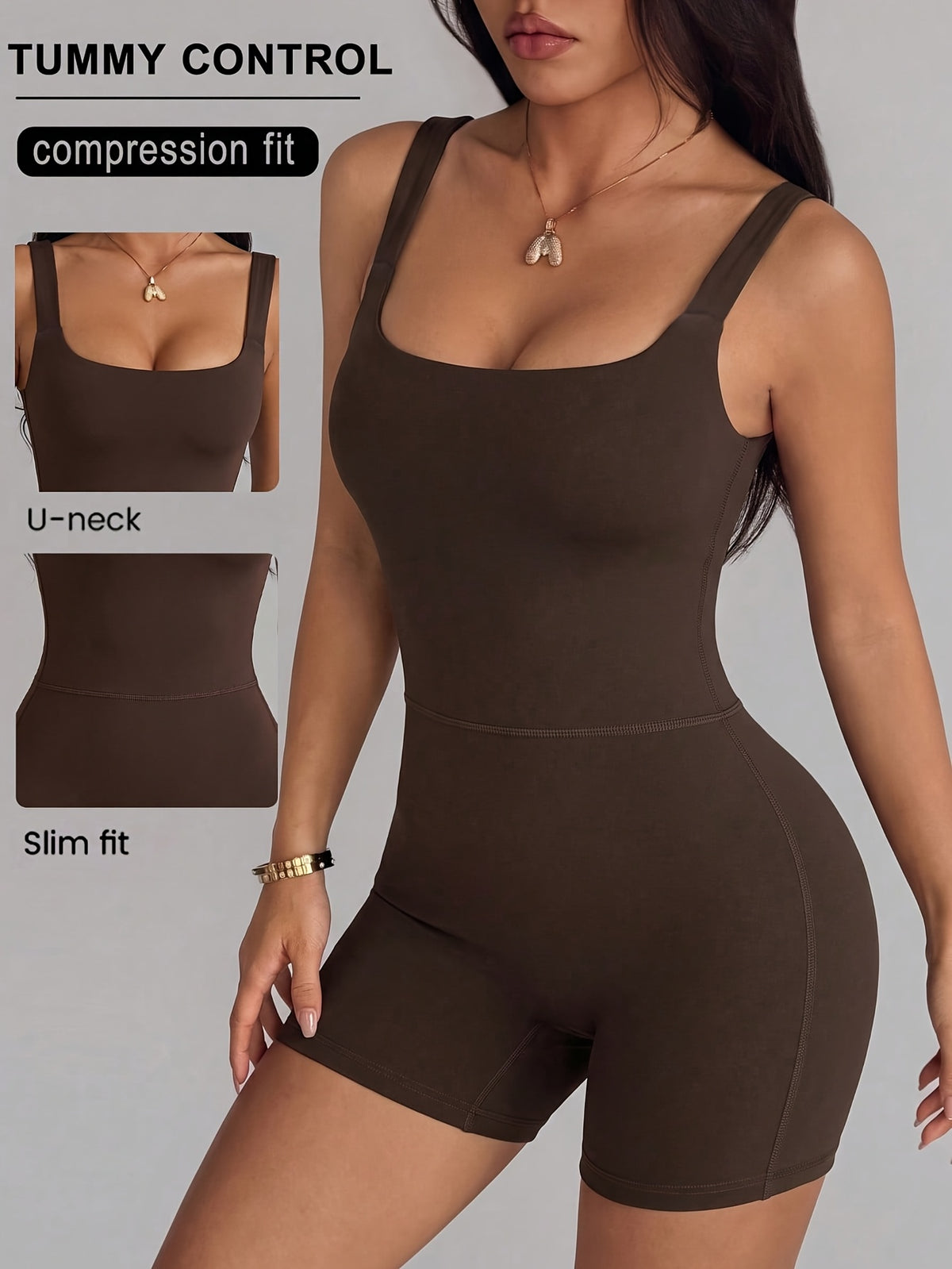 Cross Back Shorts Bodysuit - Coffee
