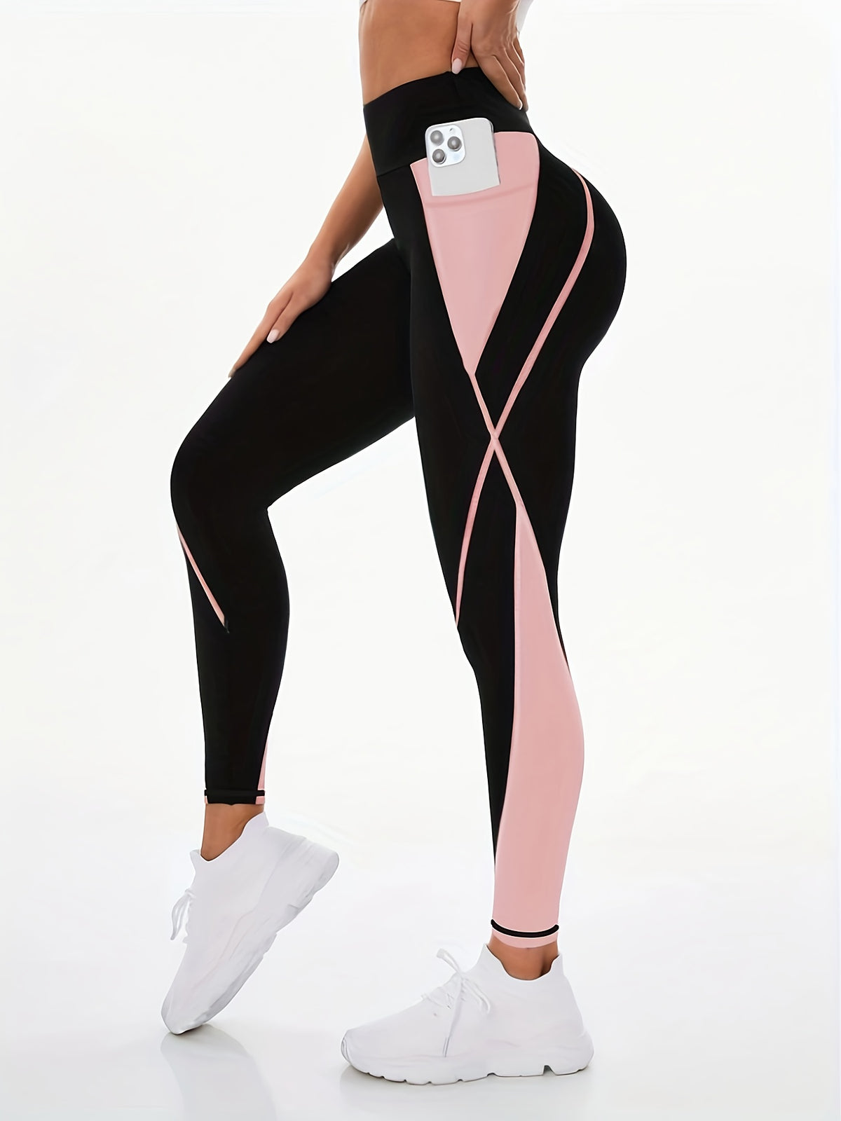 Two-Tone Running Tight Leggings - Black Pink