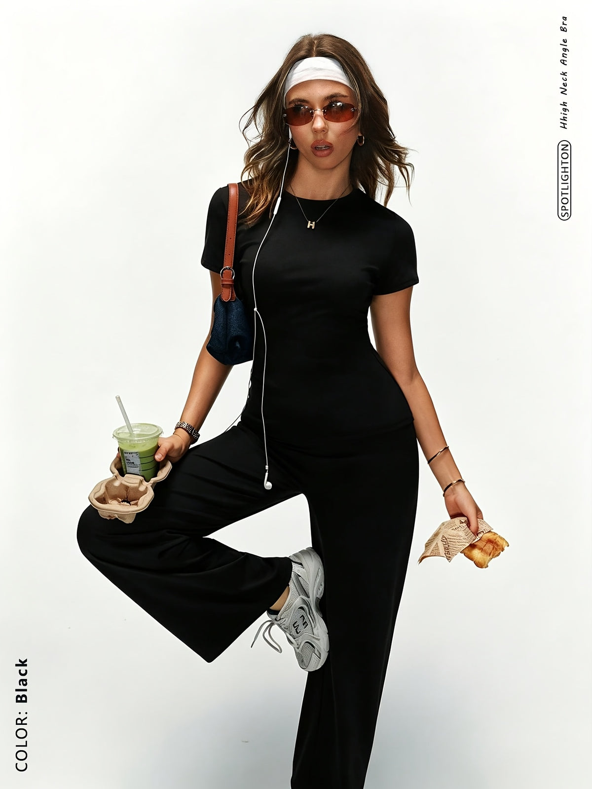 Tee & Wide Leg Pants Set - Black