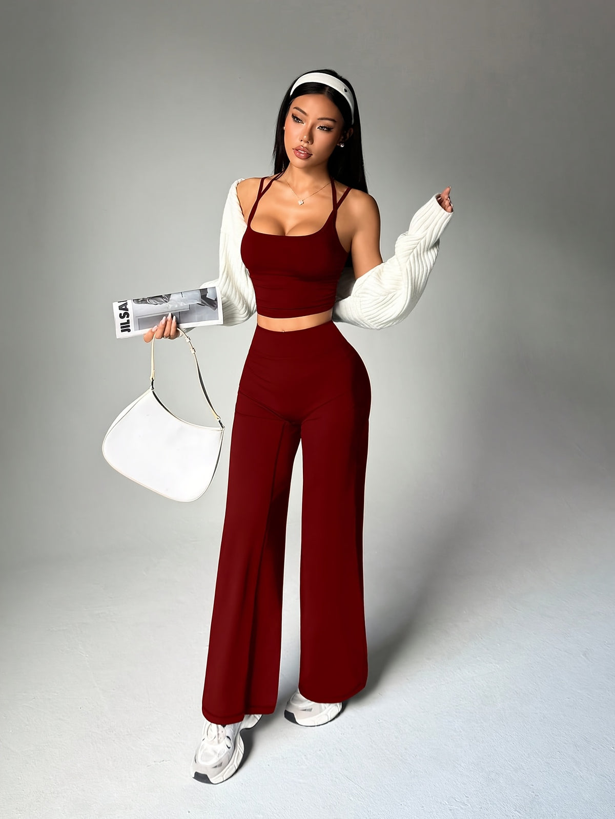Camisole & Wide Leg Pants Set - Burgundy