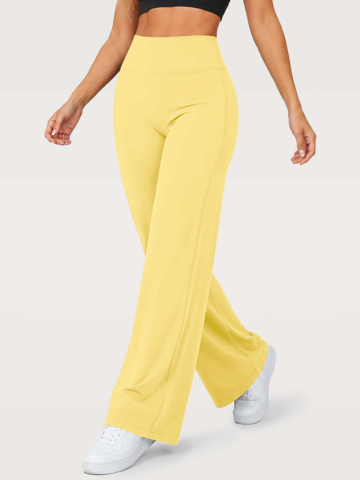 Stretch Straight Leg Yoga Pants - Yellow
