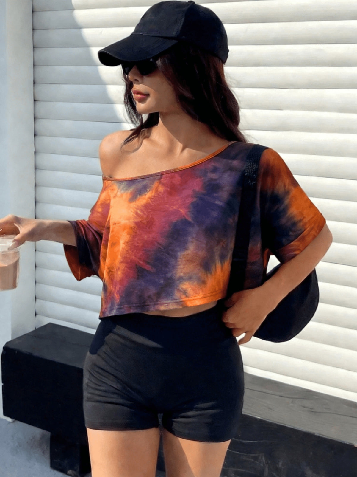 Tie Dye Off Shoulder Tee - Orange Tie Dye
