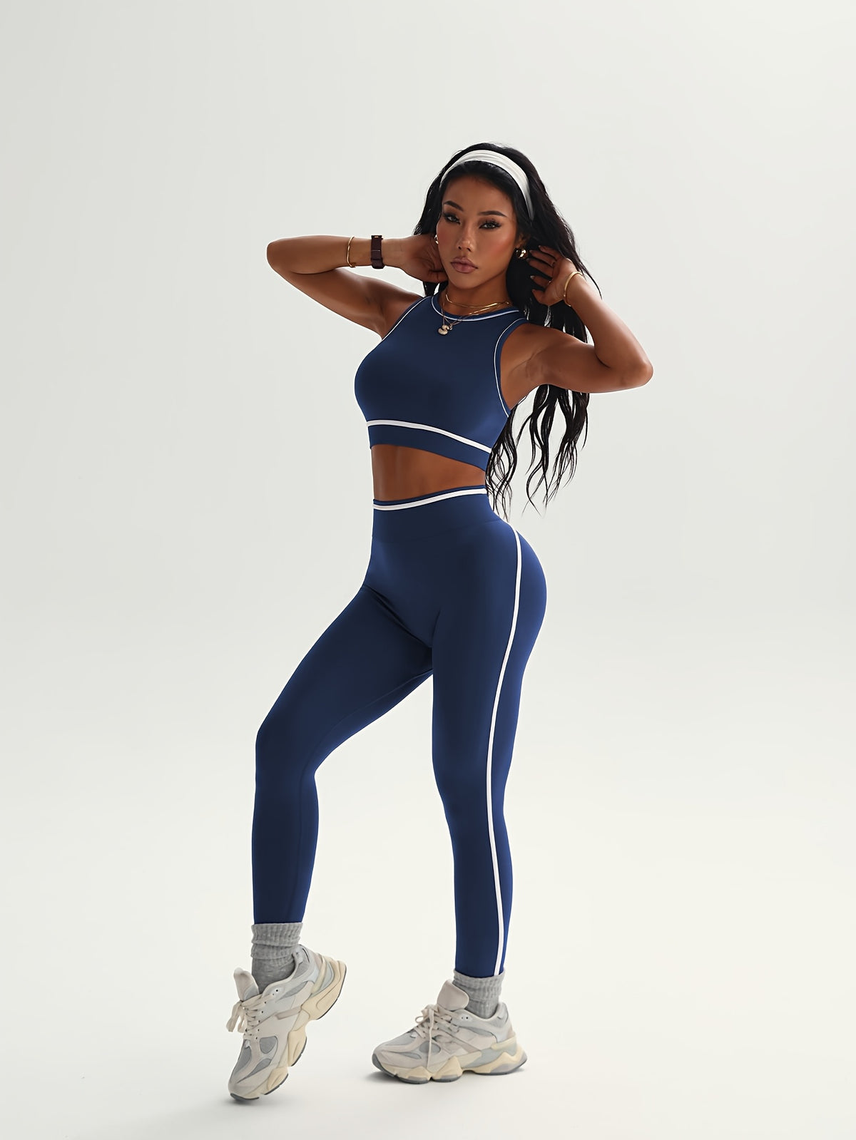 Contrast Trim Crop Top & Leggings Set