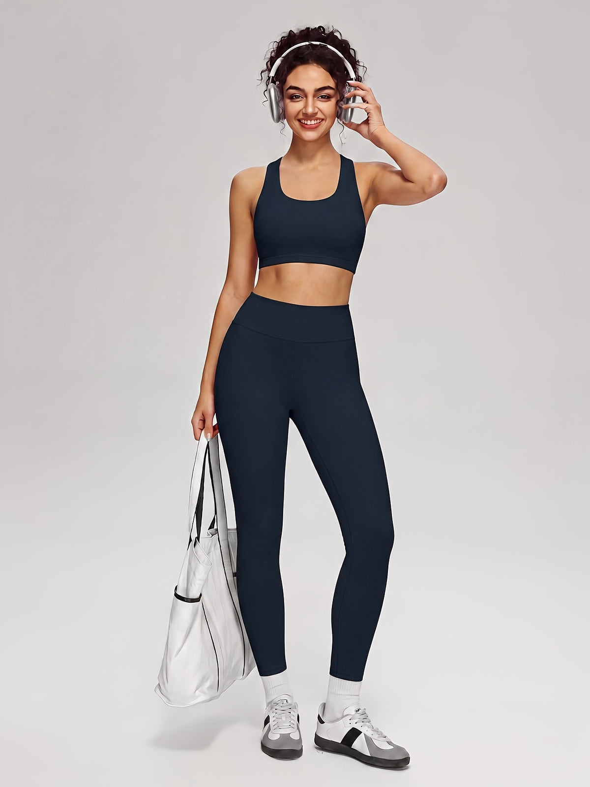 Vest Bra & High Waist Leggings Set - Navy
