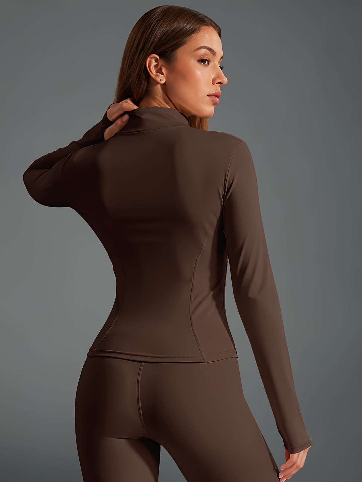 Quick Dry Long Sleeve Sports Jacket - Brown
