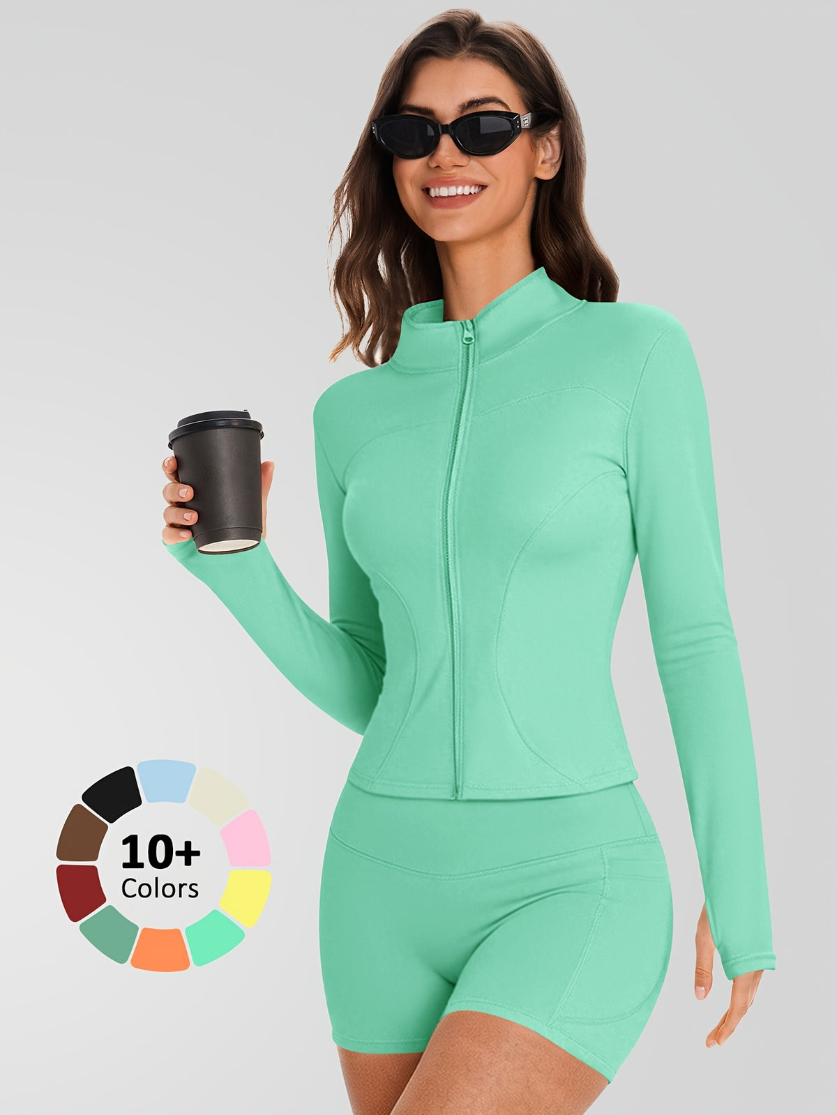 Zip Jacket & Pocket Shorts Set - Mint Green