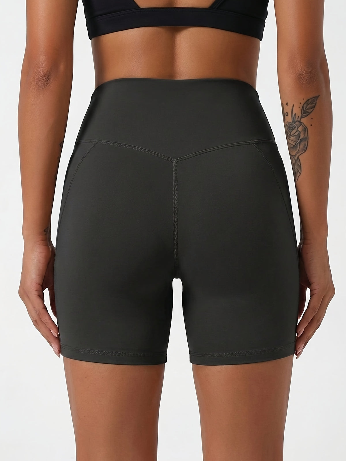 V Waist Biker Shorts - Black