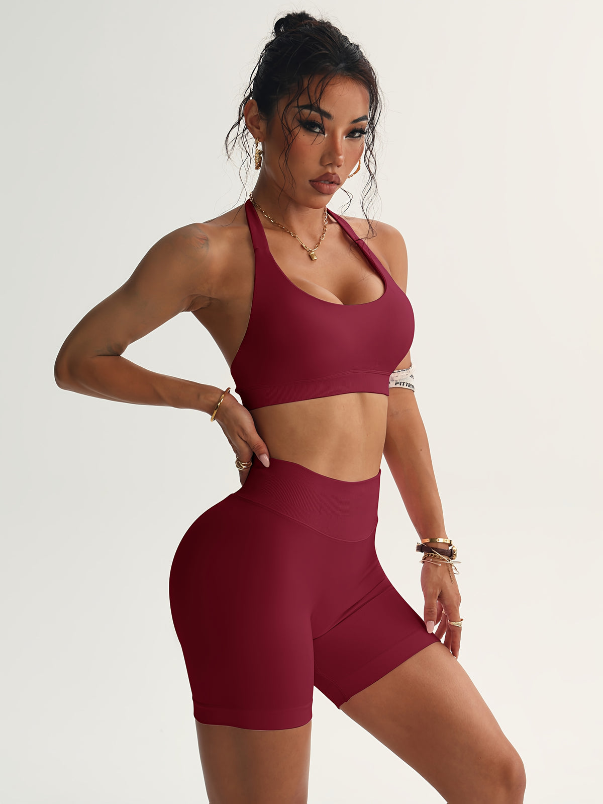 Halter Backless Vest & Shorts Set - Angola Red
