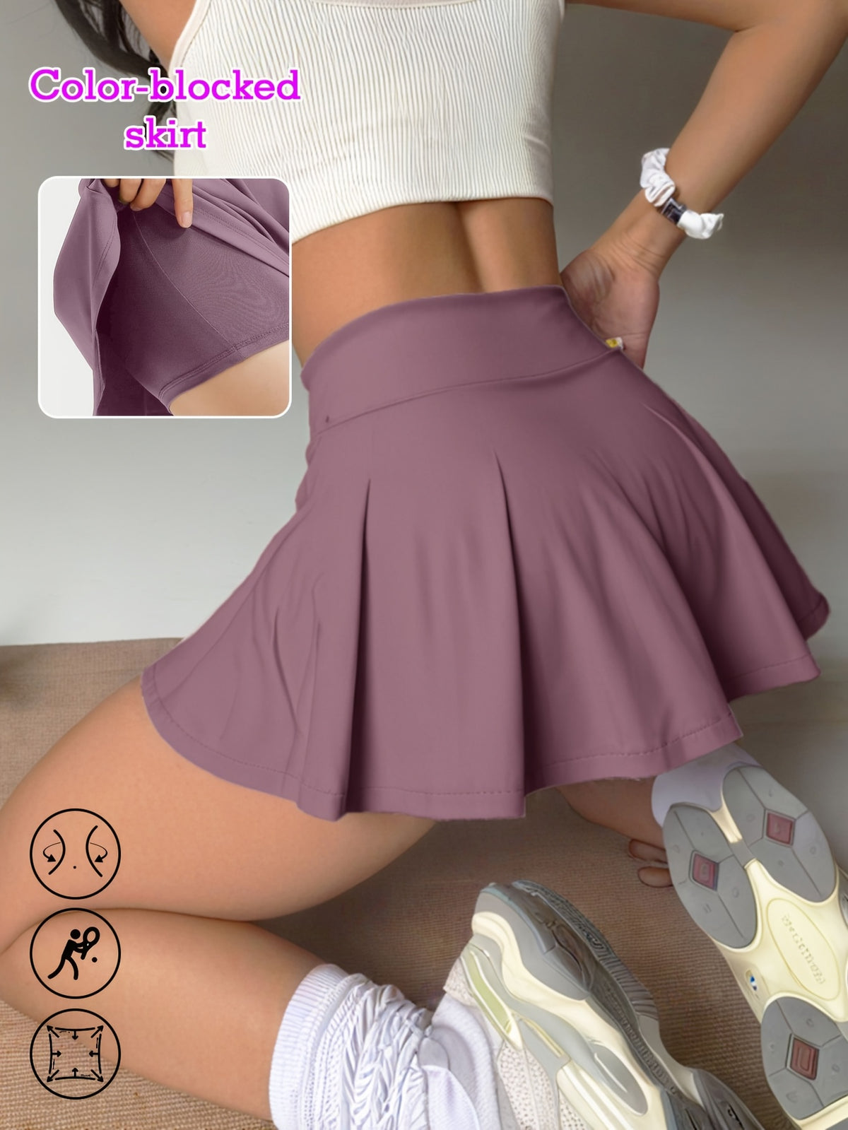 Colour Block Pleated Skort - Mauve