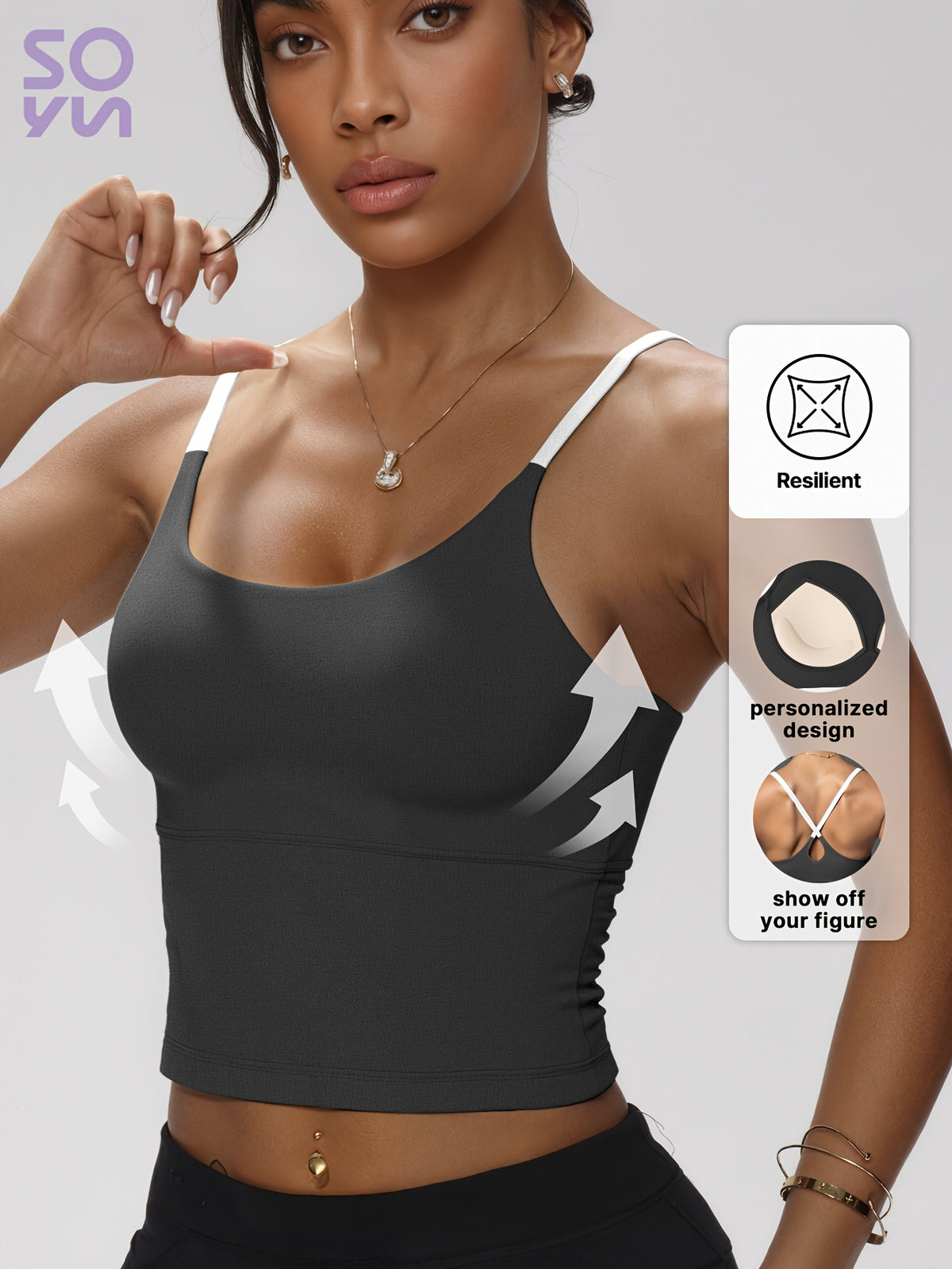 Color Block Padded Yoga Cami - Star Black