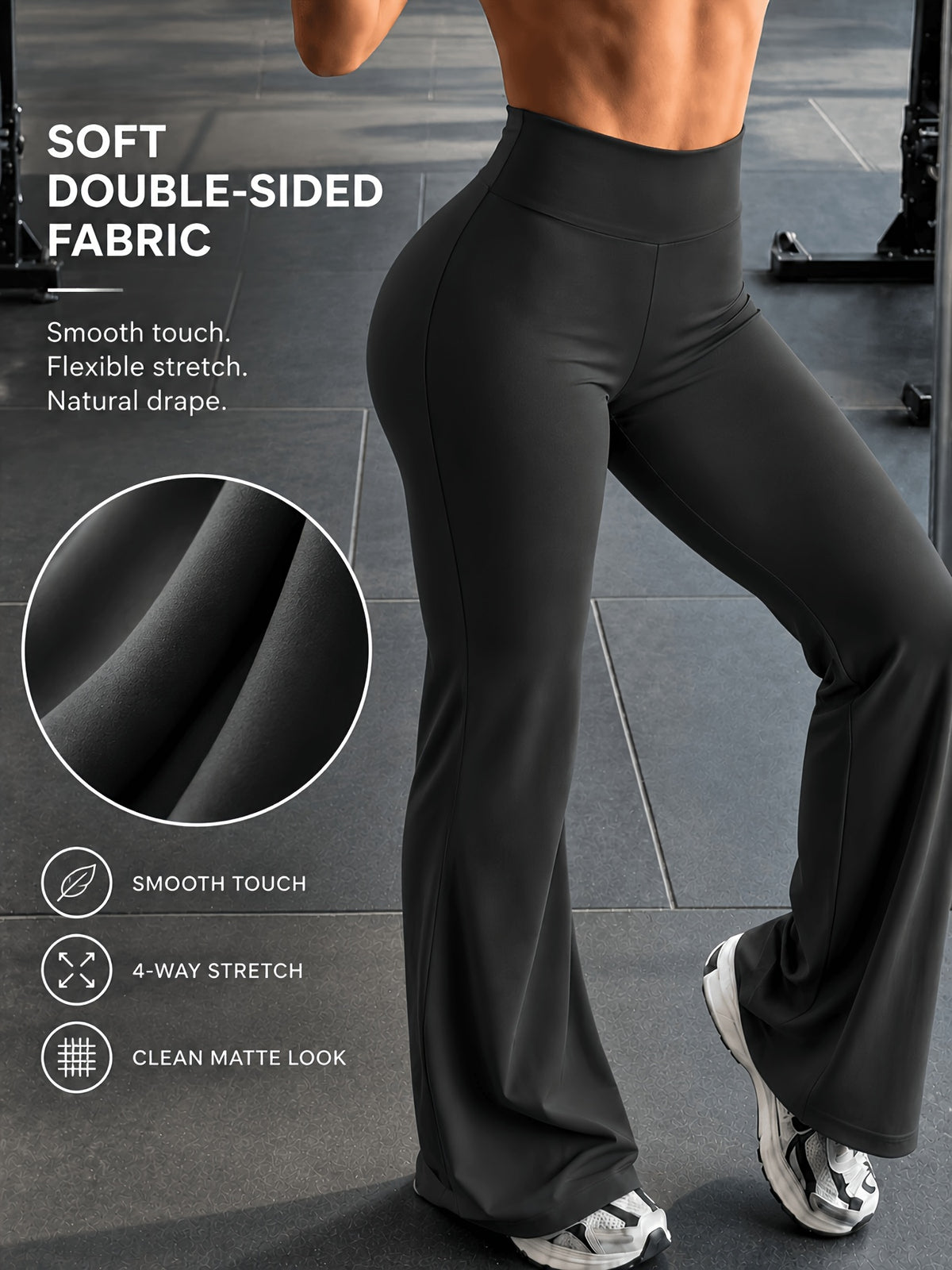 High Stretch Wide Leg Tummy Pants - Black