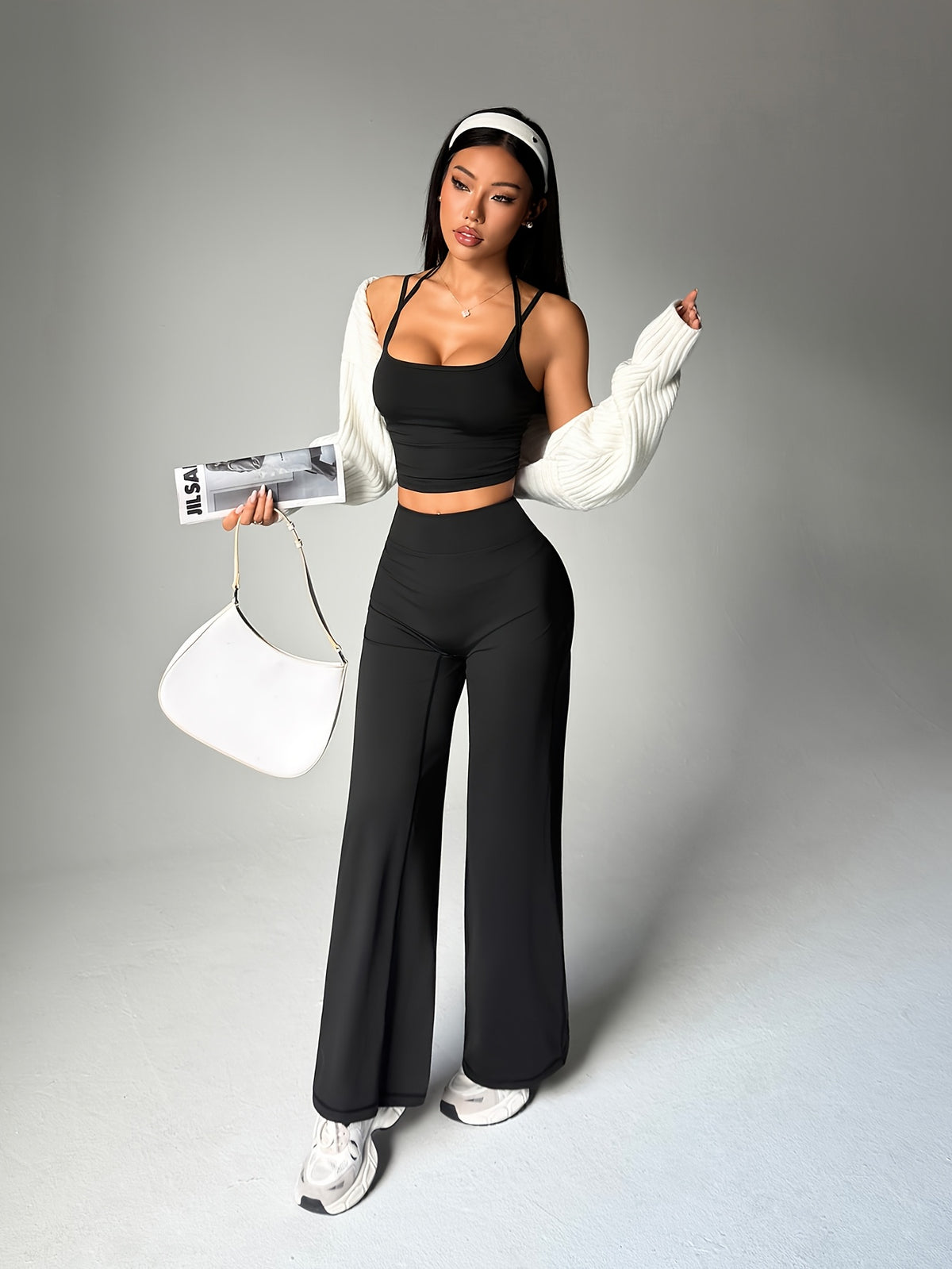 Camisole & Wide Leg Pants Set - Black