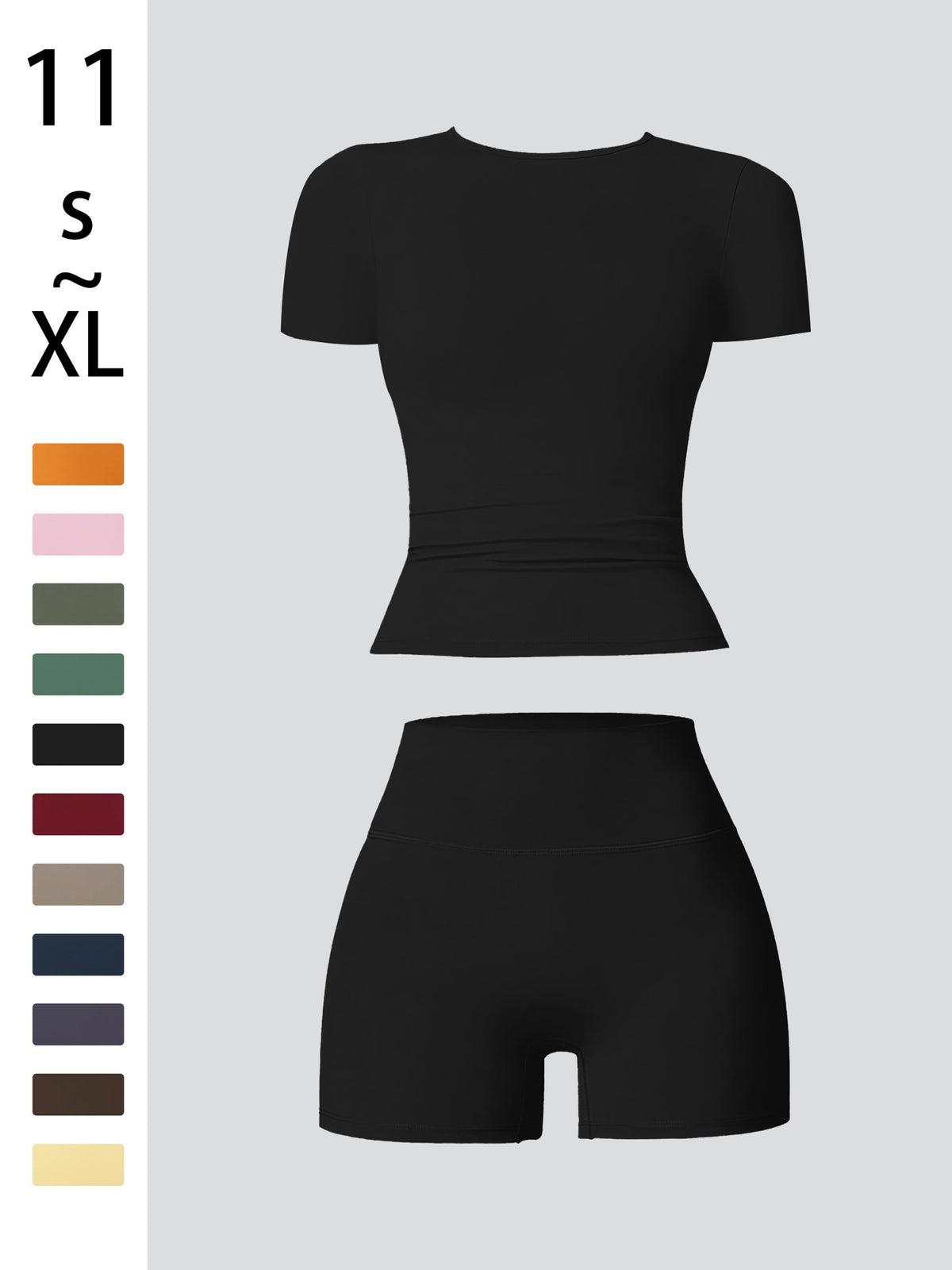 Tummy Control Top & Pocket Shorts Set - Black