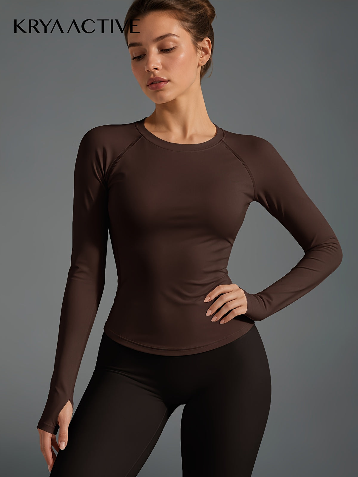 Raglan Thumbhole Base Layer Top - Brown